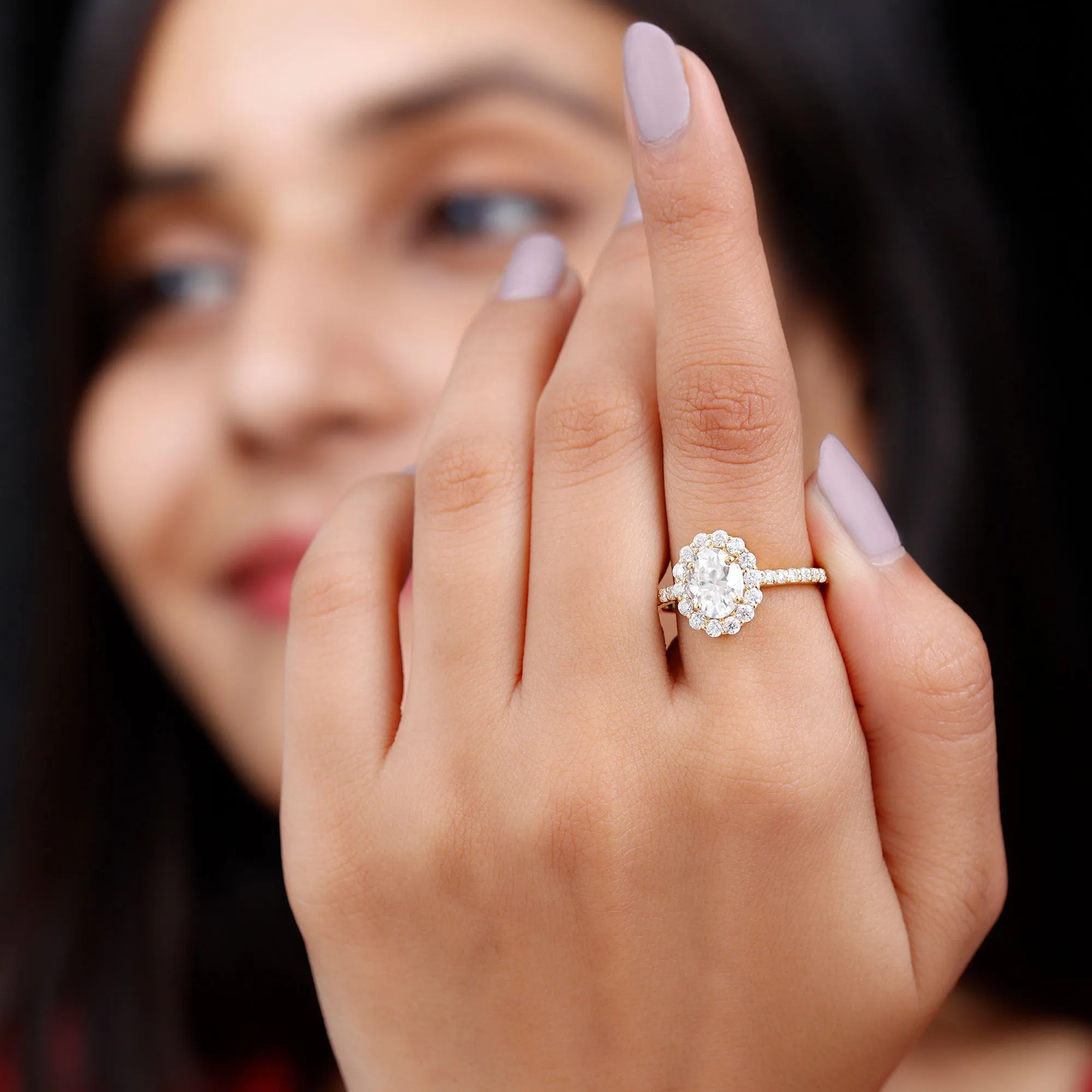 Oval Shape Lab Grown Diamond Halo Engagement Ring