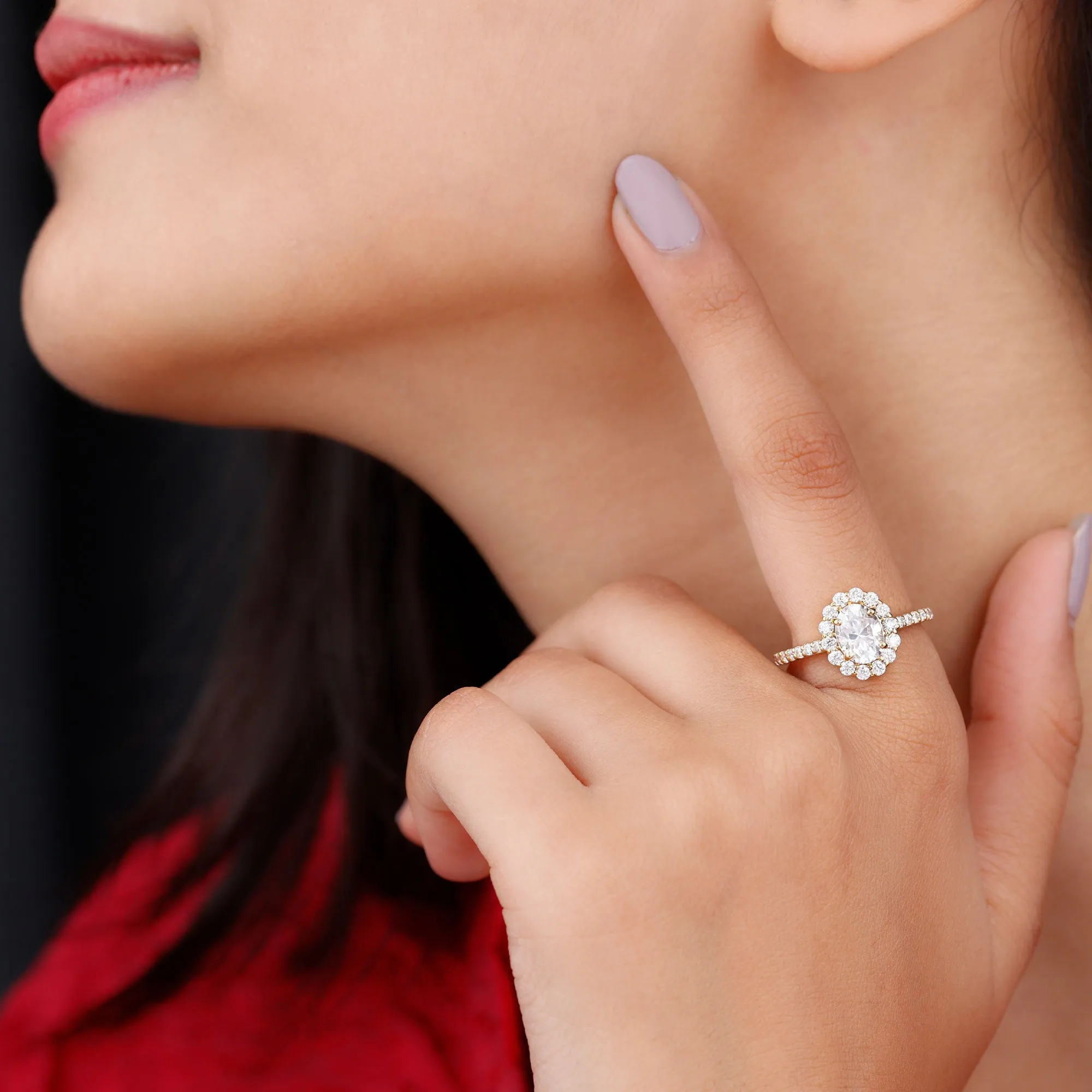 Oval Shape Lab Grown Diamond Halo Engagement Ring