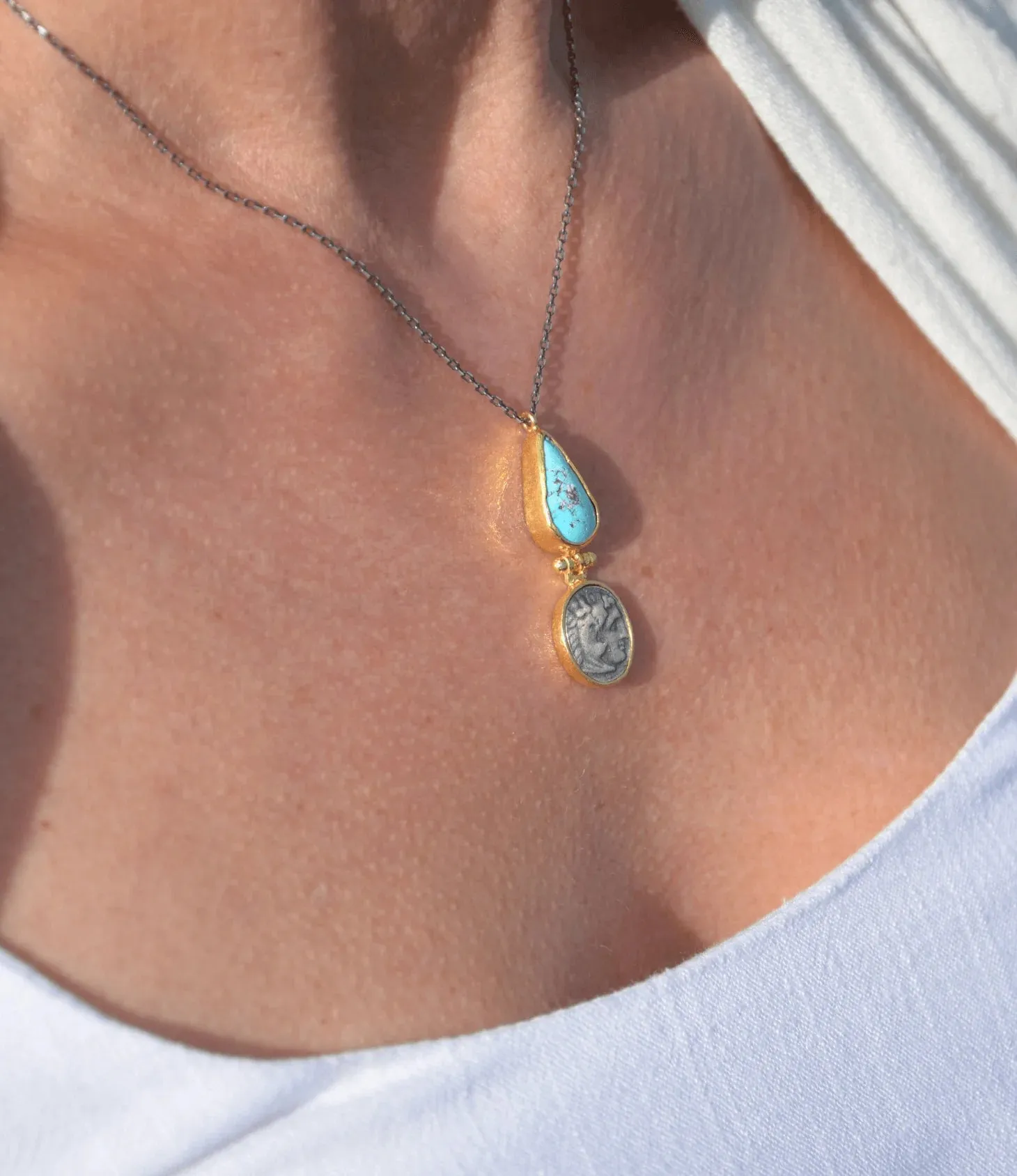Patara Life Turquoise and Coin Sterling Silver Necklace