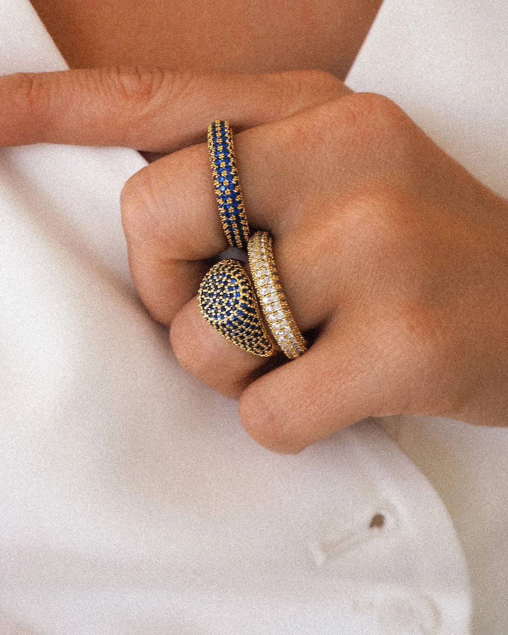 Pave Signet Ring- Blue Sapphire- Silver
