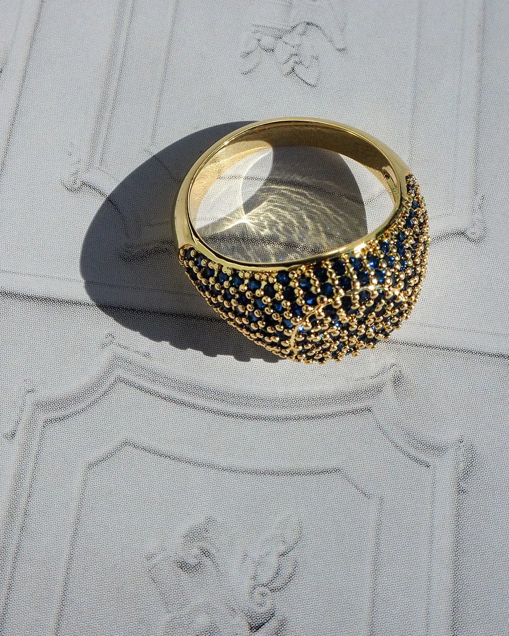 Pave Signet Ring- Blue Sapphire- Silver