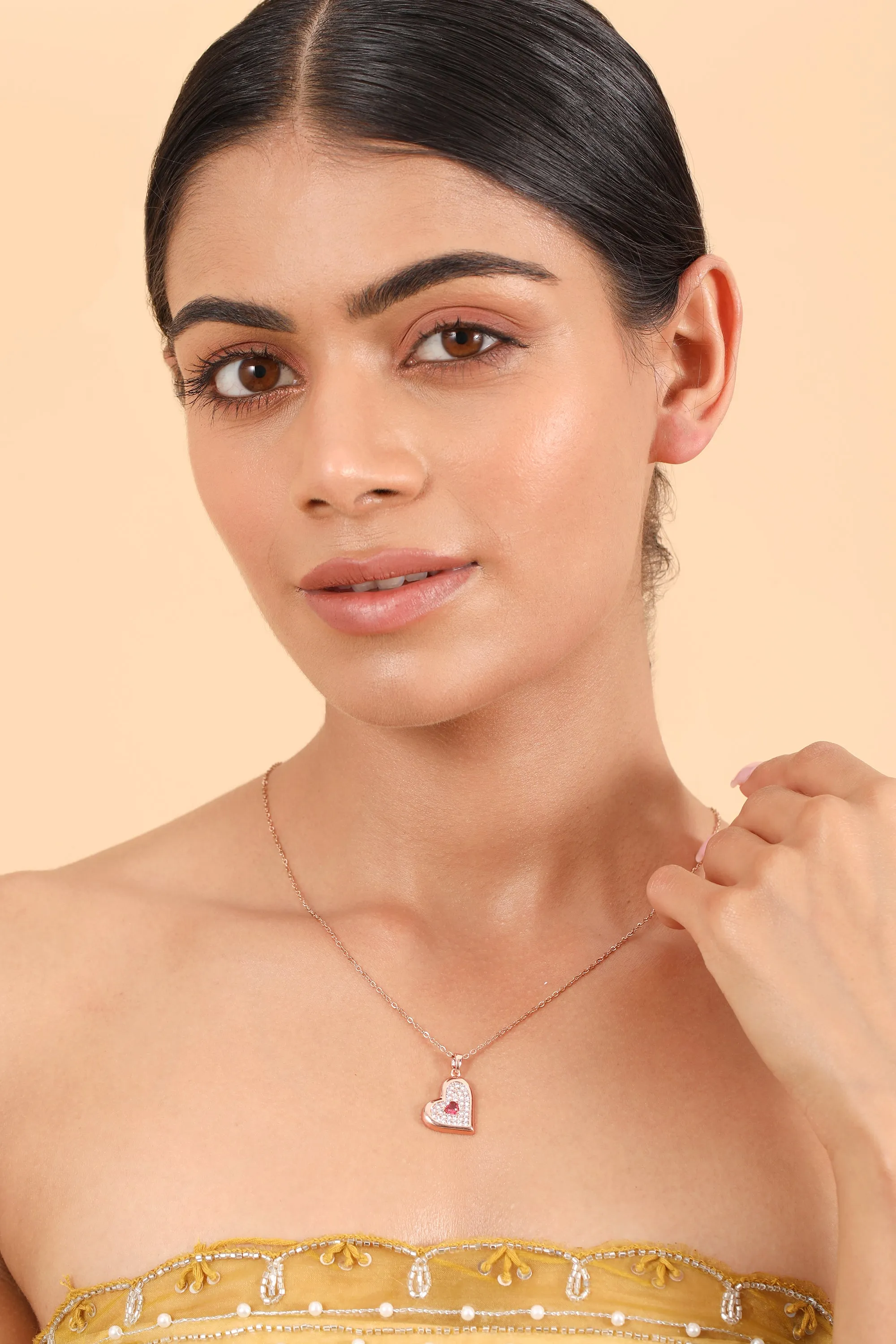 Pearlfect American Dimaonds-Gold Plated Dazzling Heart Locket