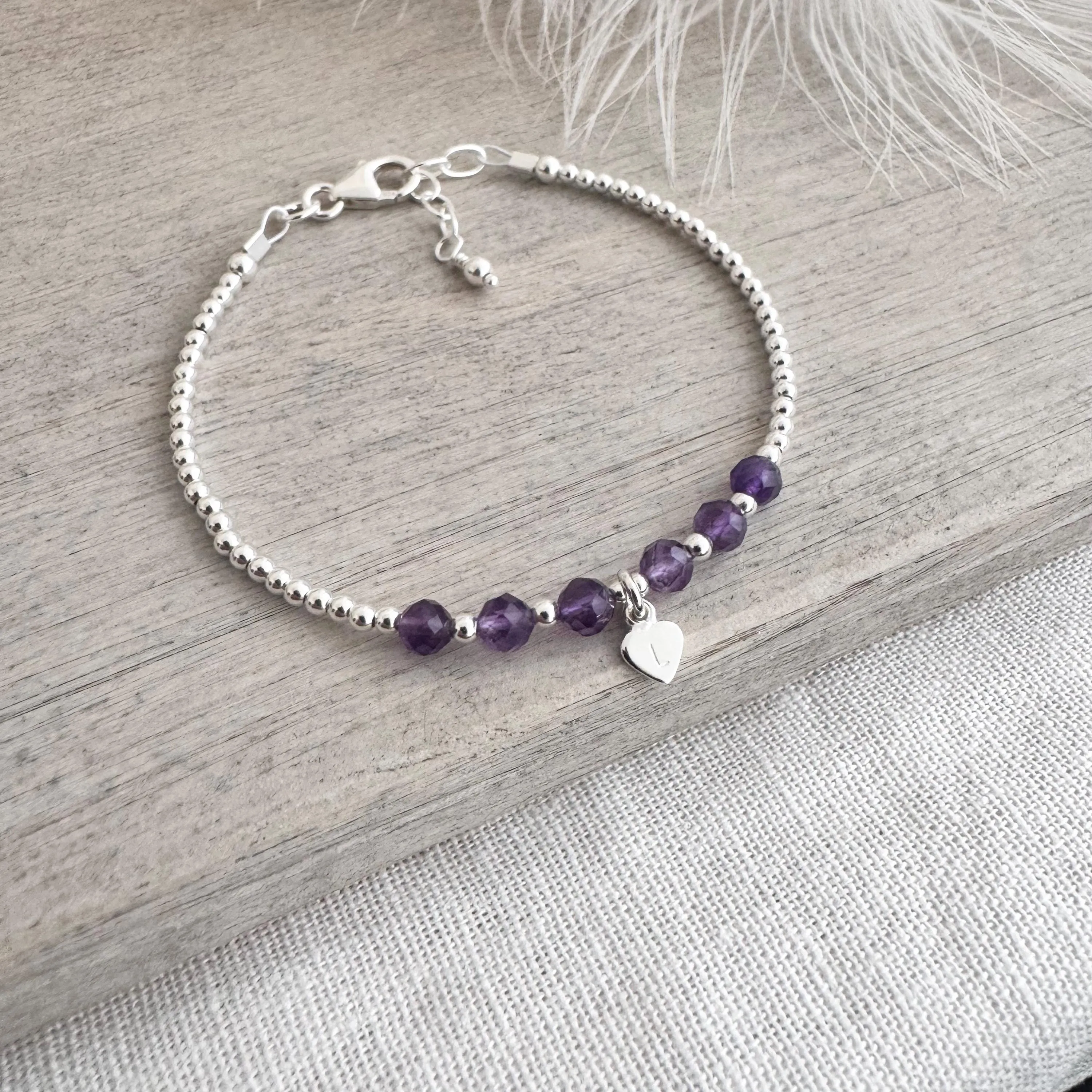Personalised Amethyst Bracelet, Dainty February Birthstone Jewellery in Sterling Silver