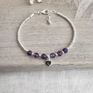 Personalised Amethyst Bracelet, Dainty February Birthstone Jewellery in Sterling Silver
