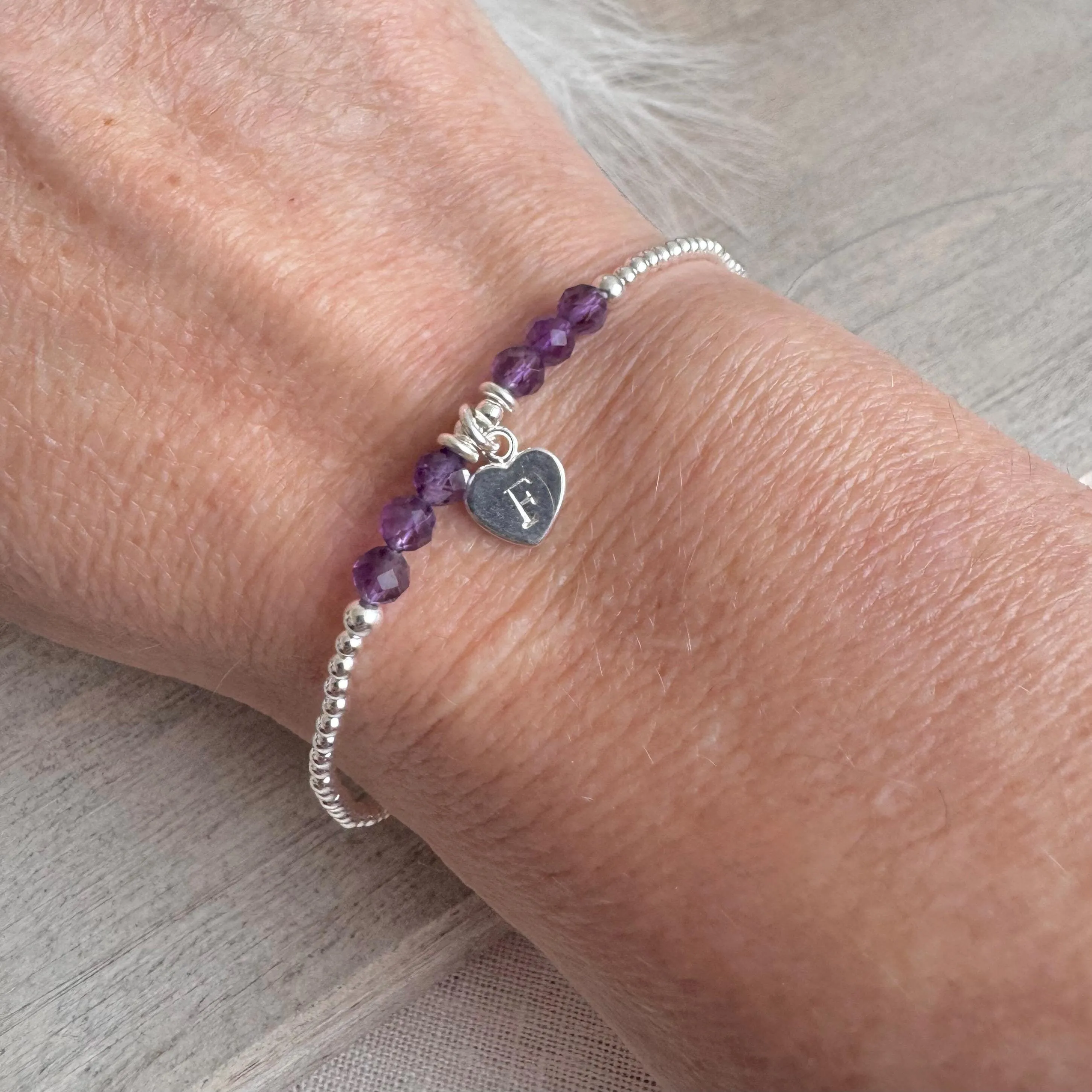 Personalised February Birthstone Bracelet, Amethyst Bracelet in Sterling Silver