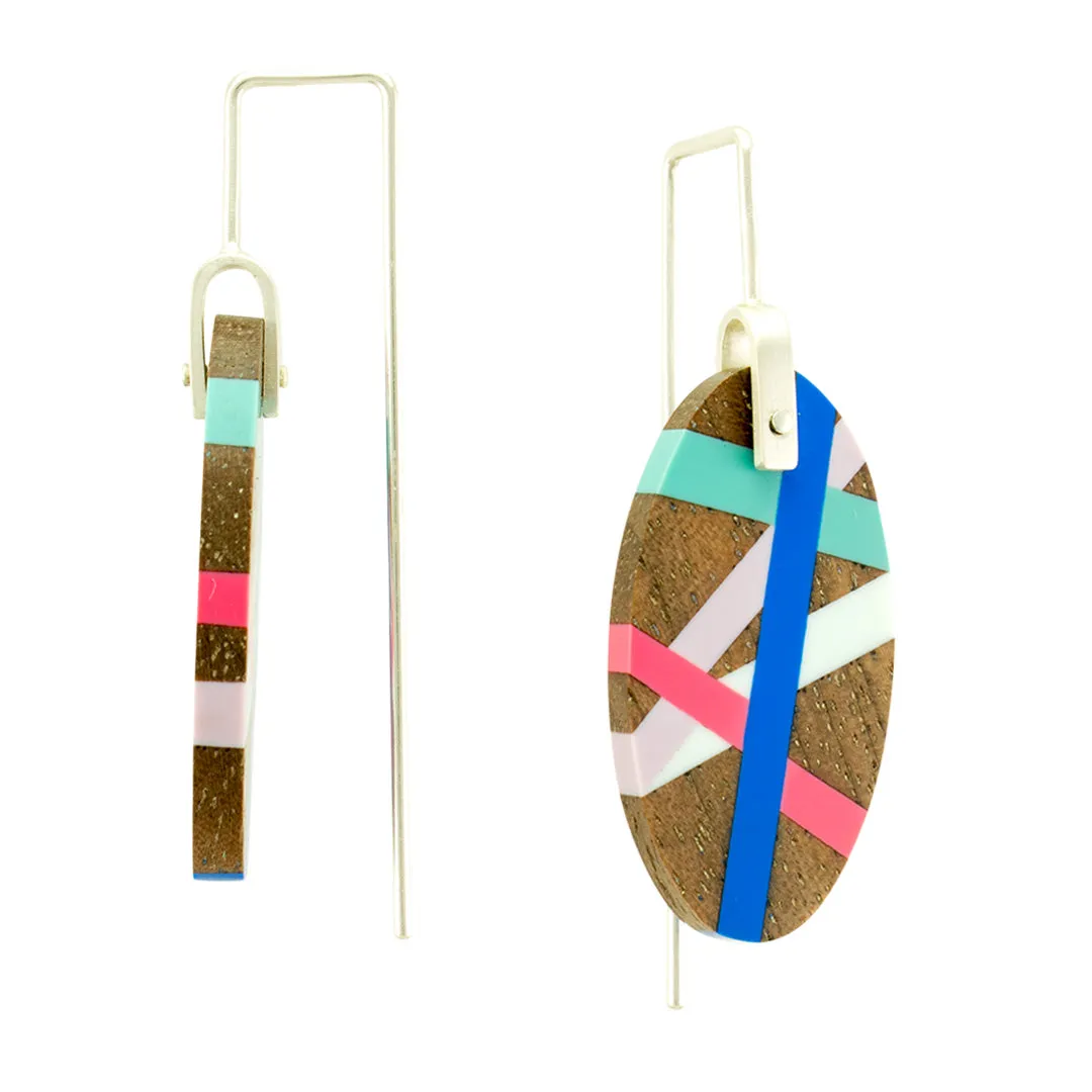 Pink and Cobalt Blue Wood Earrings