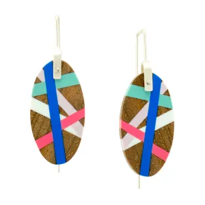 Pink and Cobalt Blue Wood Earrings