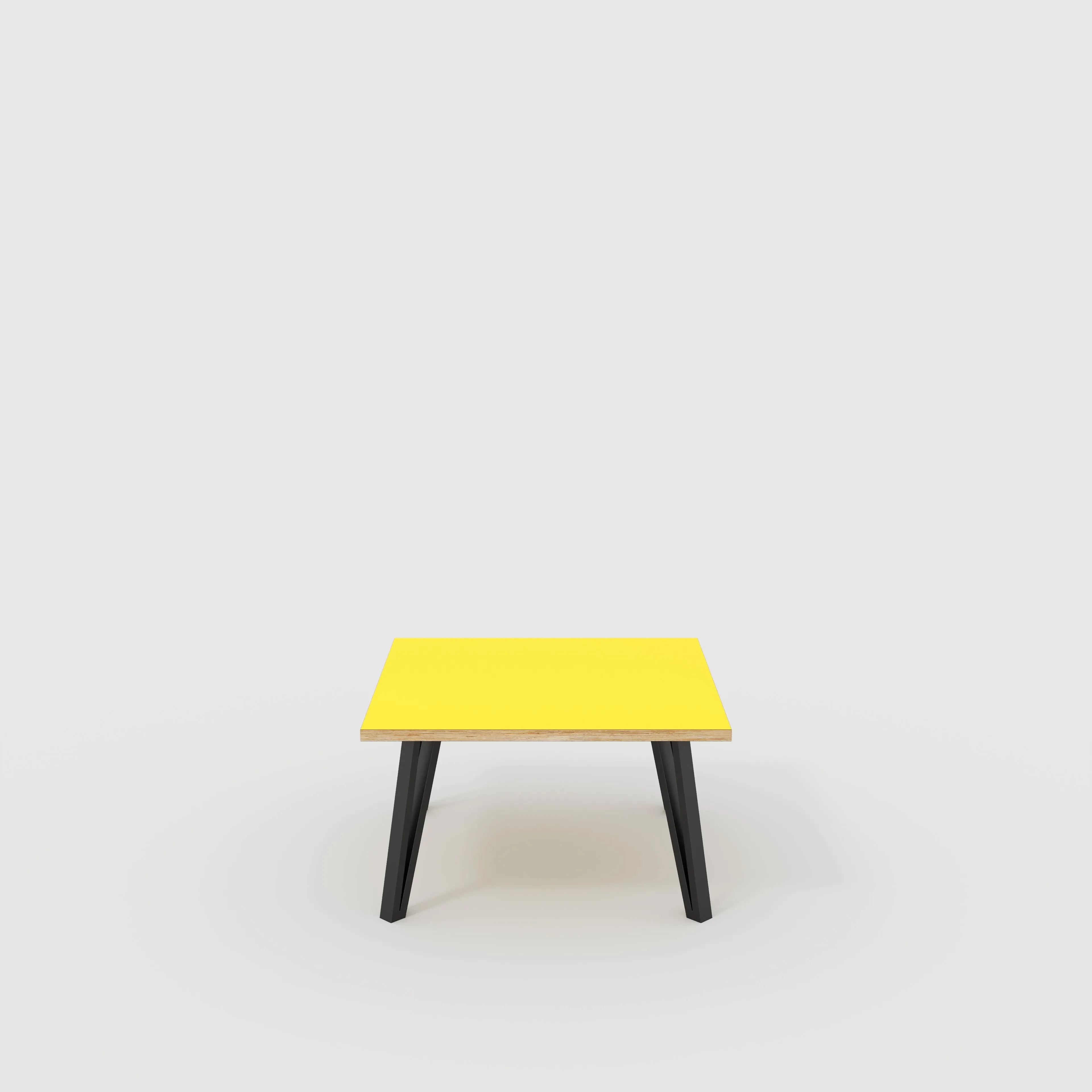 Plywood Coffee Table with Black Box Hairpin Legs - Formica Chrome Yellow - 800(w) x 800(d) x 425(h)