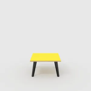 Plywood Coffee Table with Black Box Hairpin Legs - Formica Chrome Yellow - 800(w) x 800(d) x 425(h)