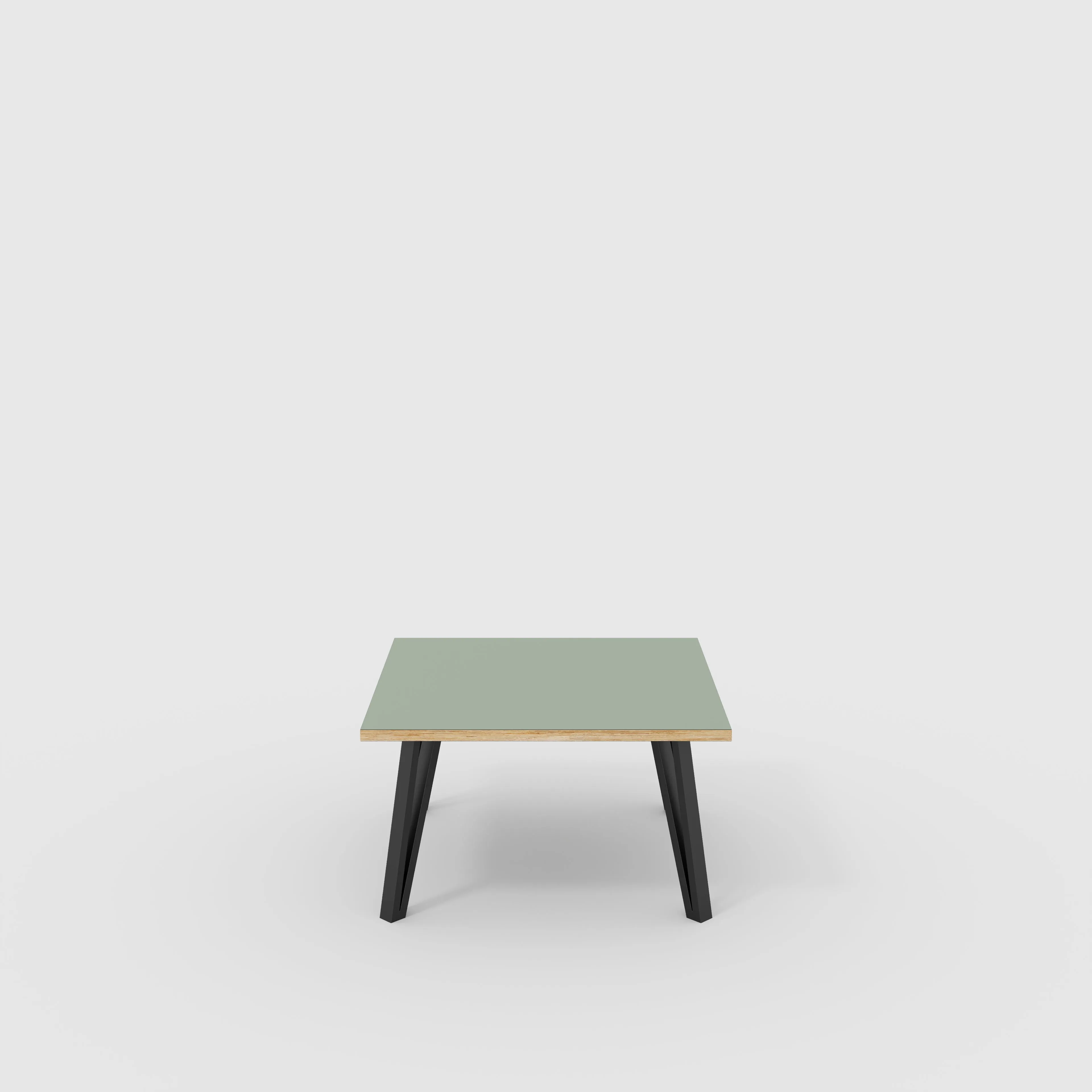 Plywood Coffee Table with Black Box Hairpin Legs - Formica Green Slate - 800(w) x 800(d) x 425(h)