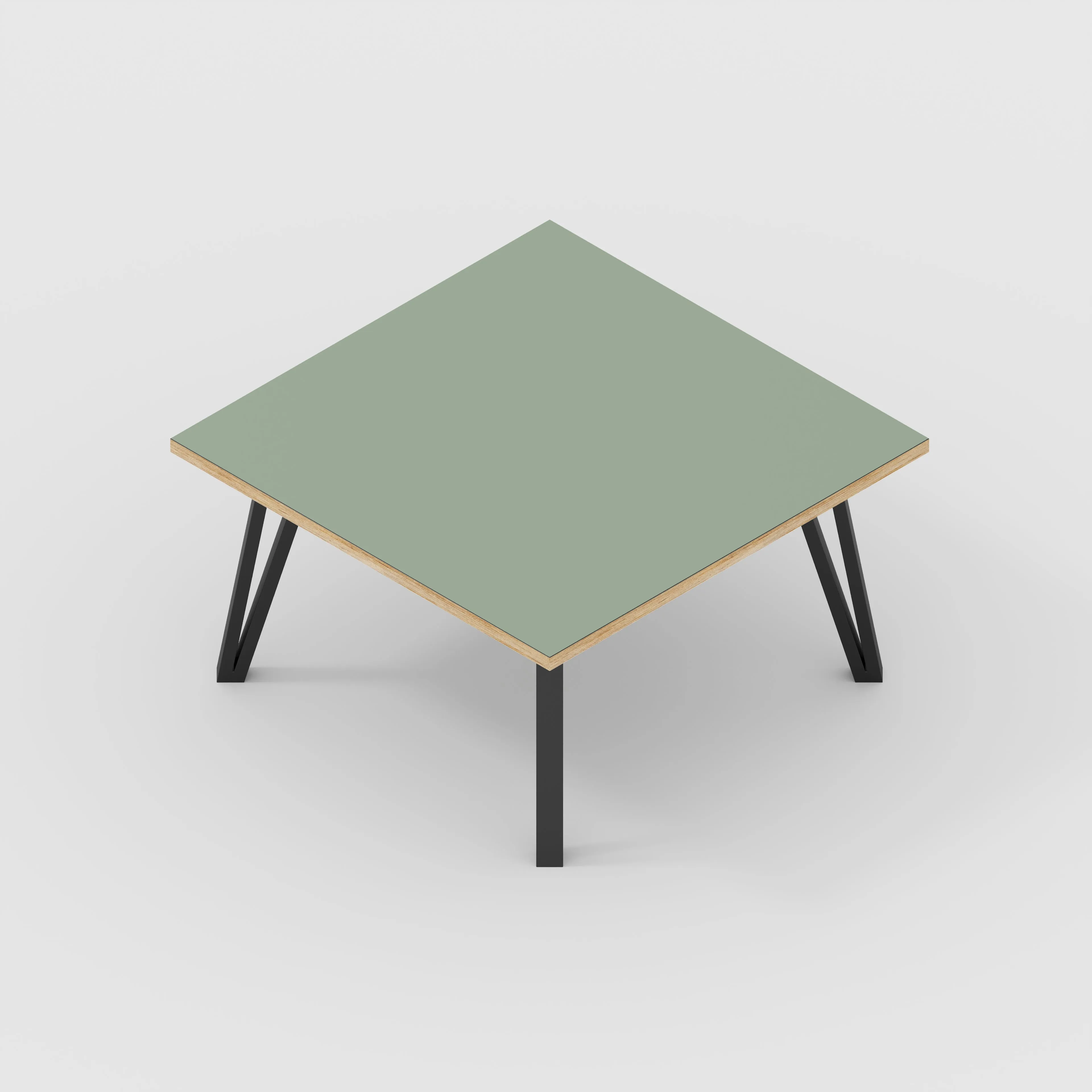 Plywood Coffee Table with Black Box Hairpin Legs - Formica Green Slate - 800(w) x 800(d) x 425(h)