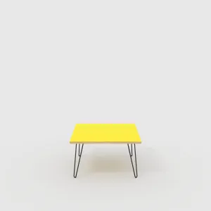 Plywood Coffee Table with Black Hairpin Legs - Formica Chrome Yellow - 800(w) x 800(d) x 425(h)