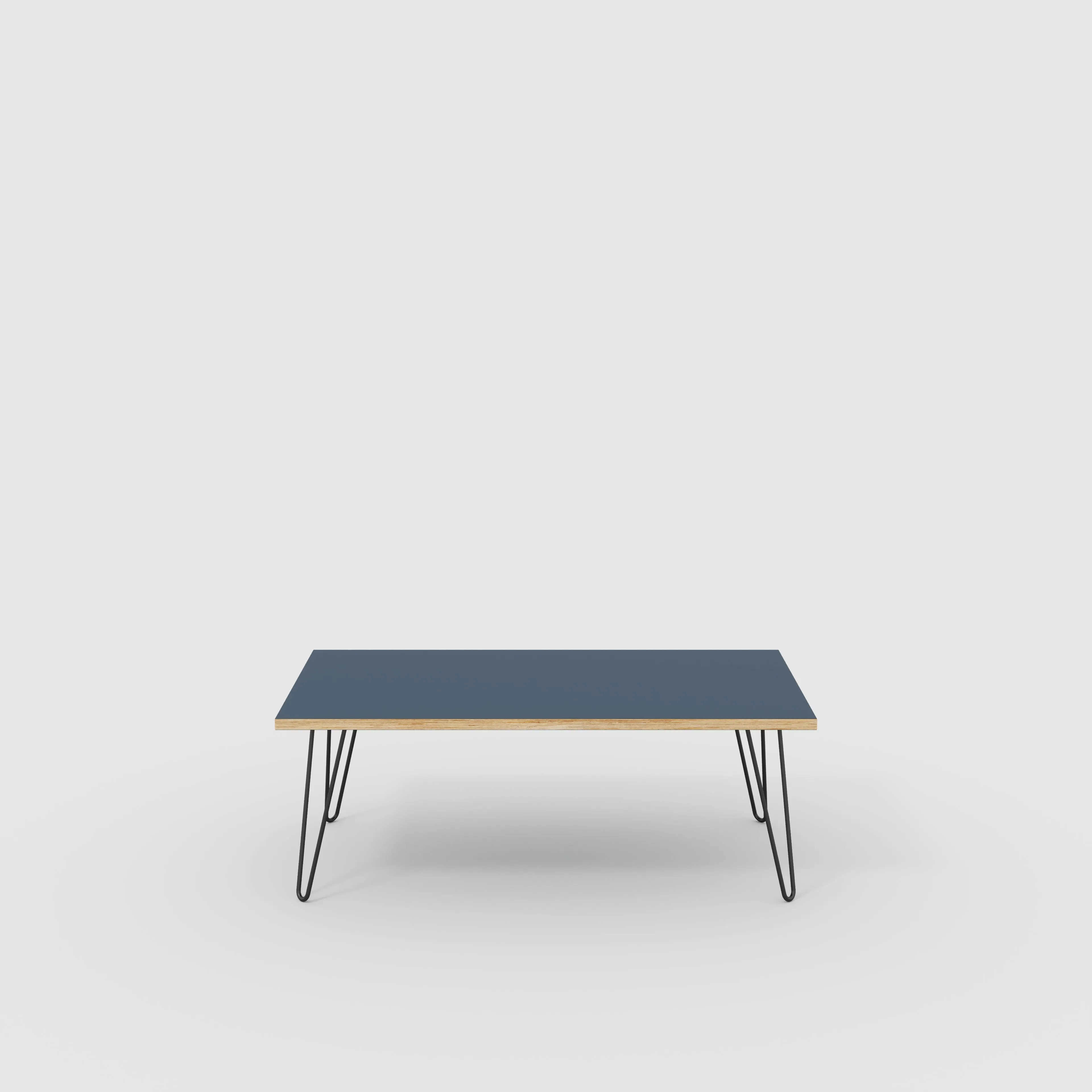 Plywood Coffee Table with Black Hairpin Legs - Formica Night Sea Blue - 1200(w) x 600(d) x 425(h)