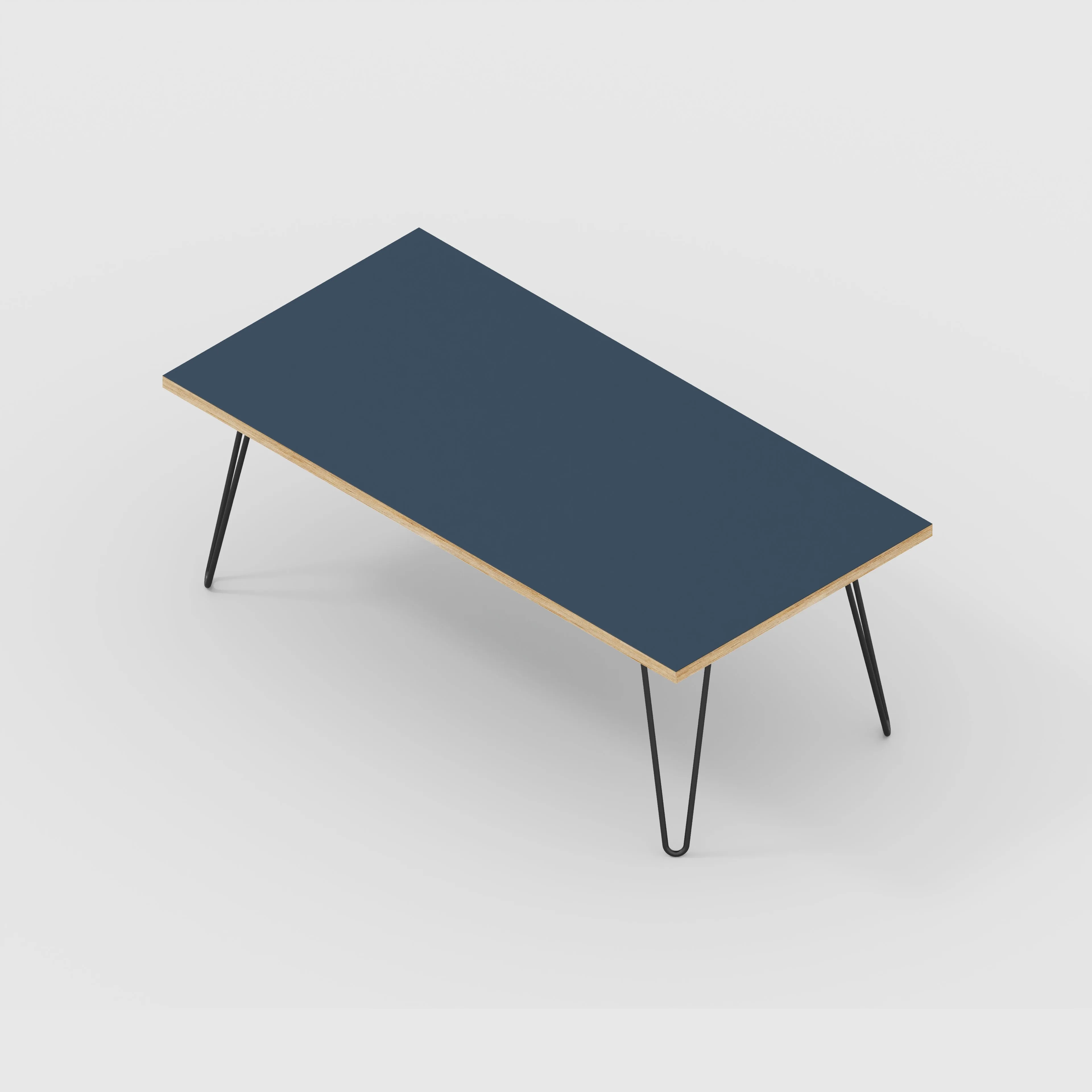 Plywood Coffee Table with Black Hairpin Legs - Formica Night Sea Blue - 1200(w) x 600(d) x 425(h)