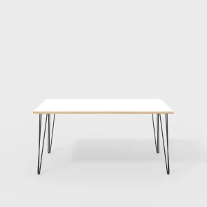Plywood Desk with Black Hairpin Legs - Formica White - 1600(w) x 800(d) x 735(h)