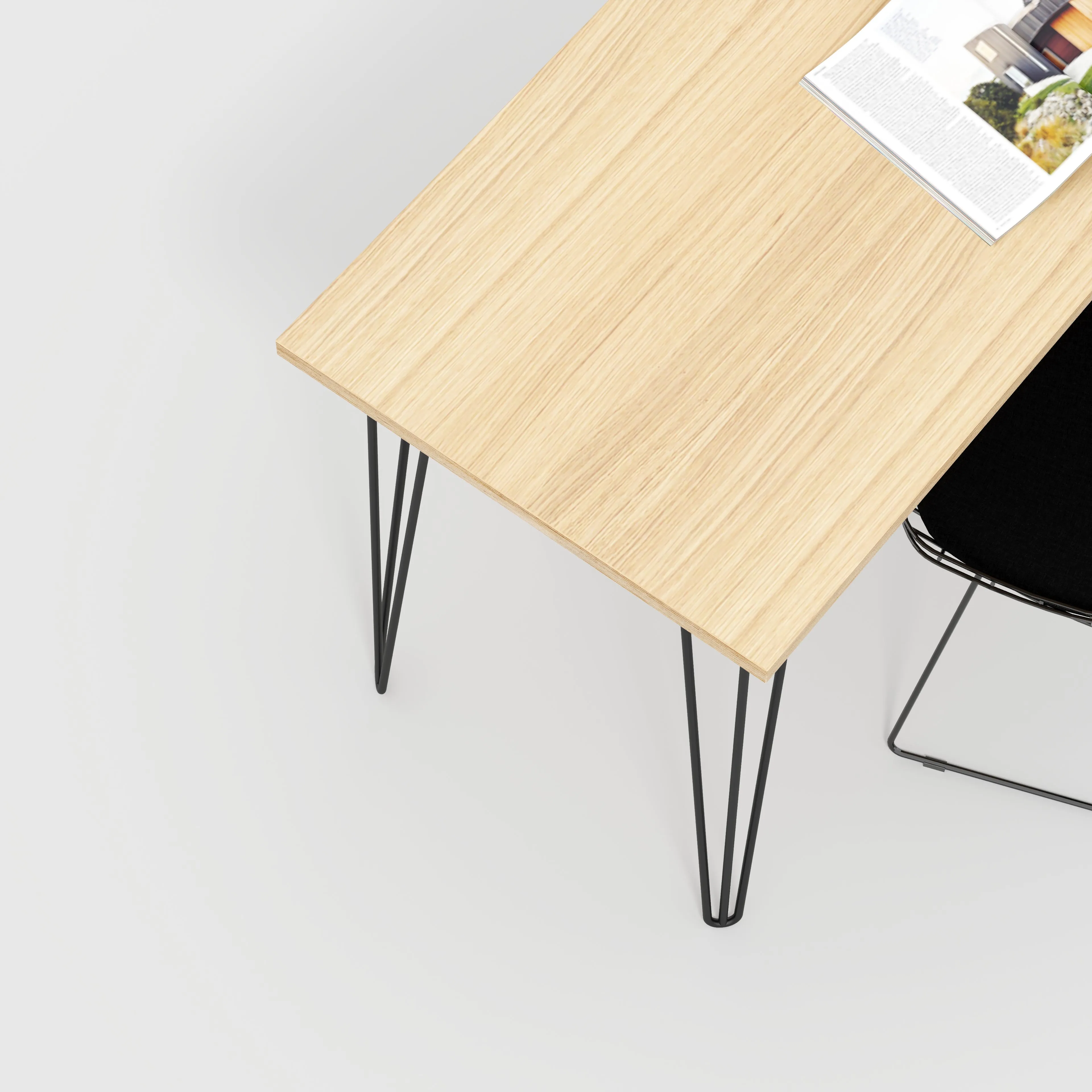 Plywood Desk with Black Hairpin Legs - Plywood Oak - 1600(w) x 800(d) x 735(h)