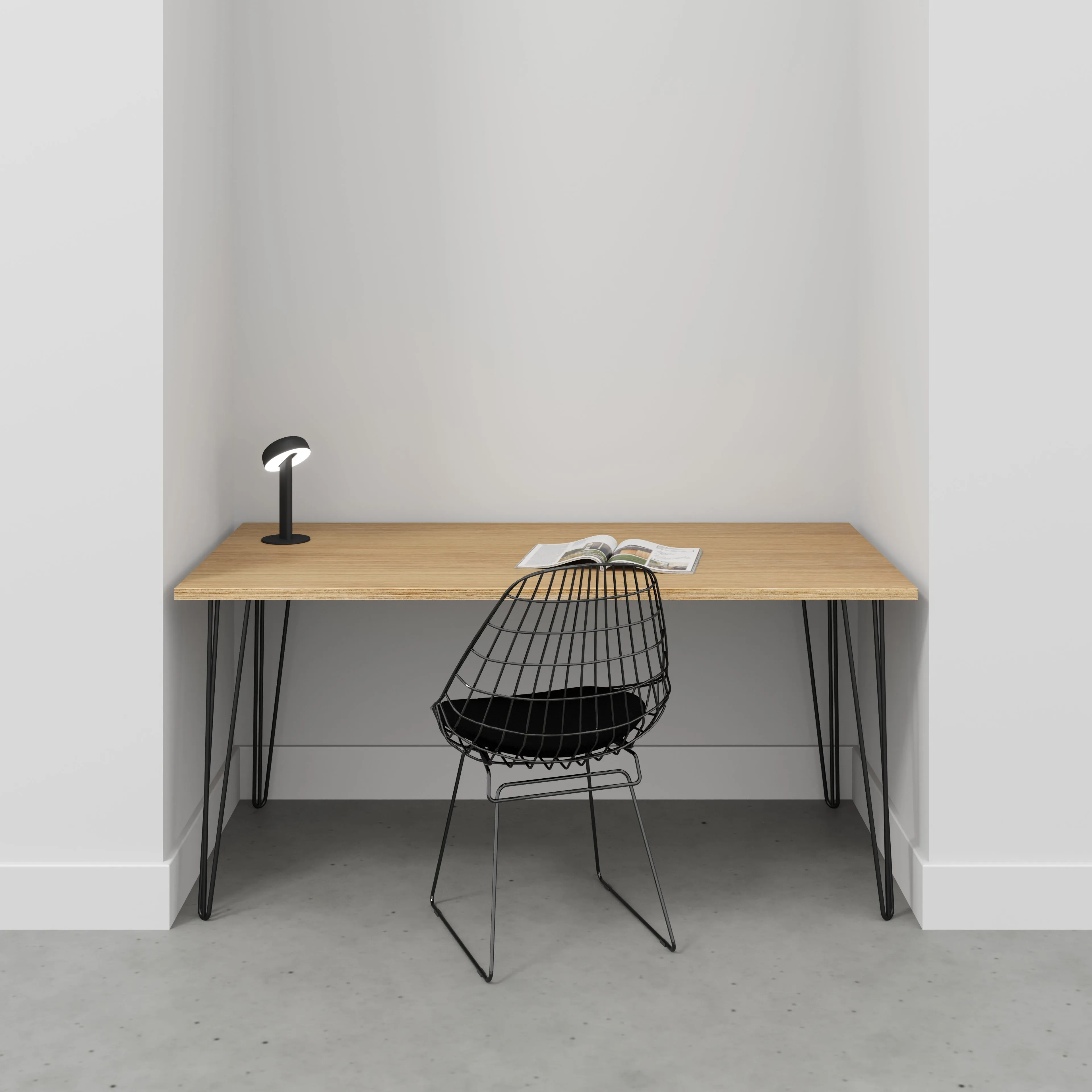 Plywood Desk with Black Hairpin Legs - Plywood Oak - 1600(w) x 800(d) x 735(h)