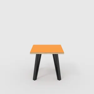 Plywood Side Table with Black Box Hairpin Legs - Formica Levante Orange - 500(w) x 500(d) x 425(h)