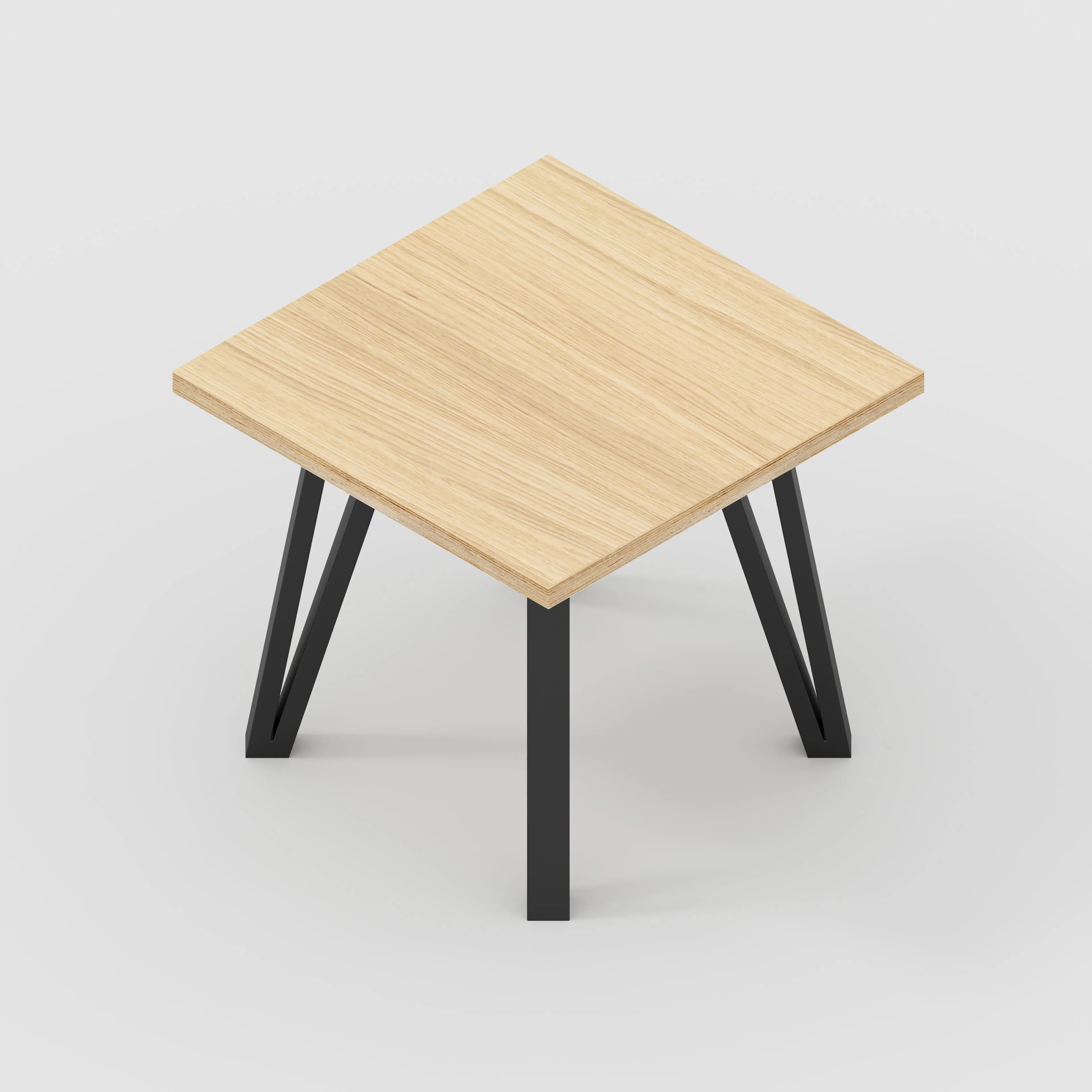 Plywood Side Table with Black Box Hairpin Legs - Plywood Oak - 500(w) x 500(d) x 425(h)