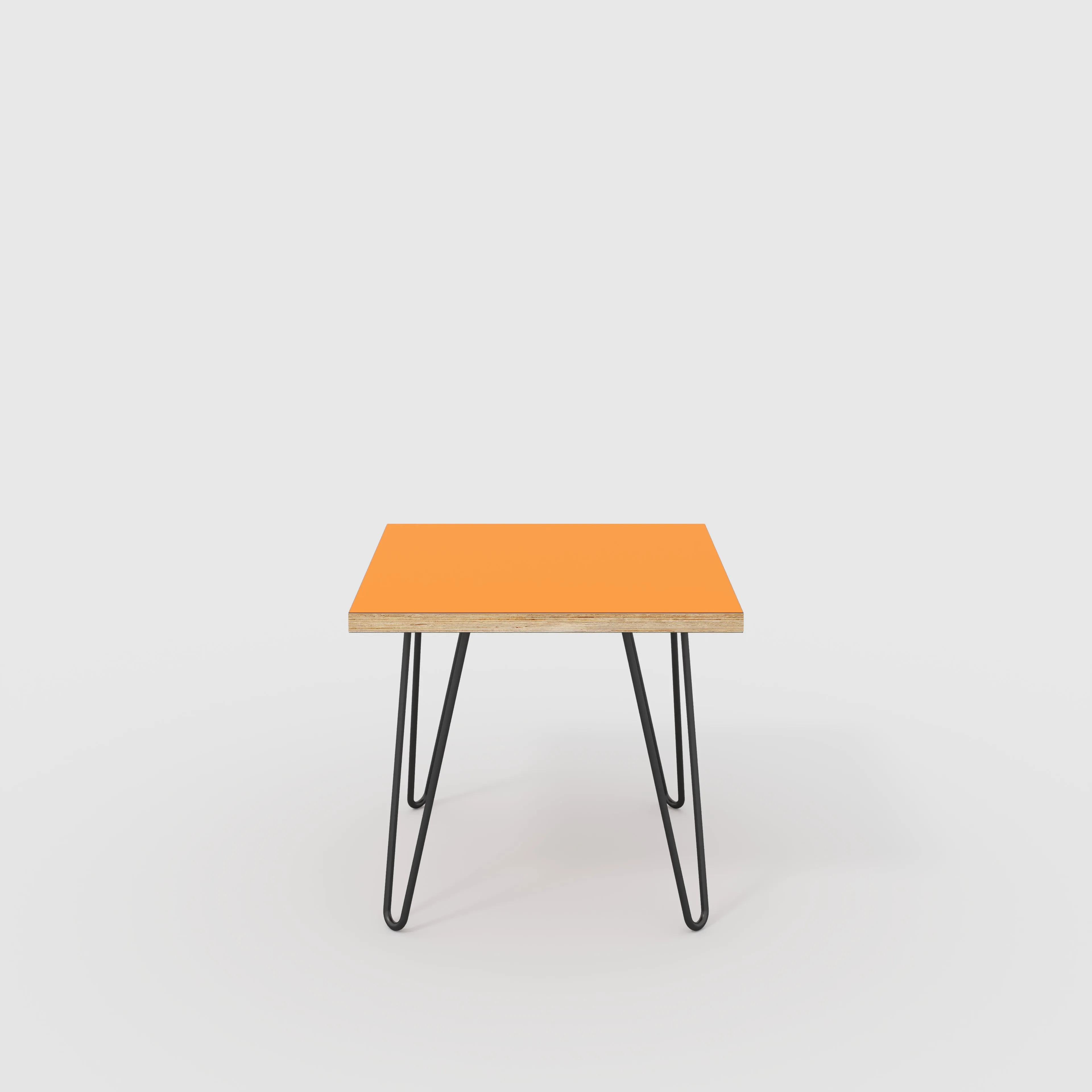 Plywood Side Table with Black Hairpin Legs - Formica Levante Orange - 500(w) x 500(d) x 425(h)