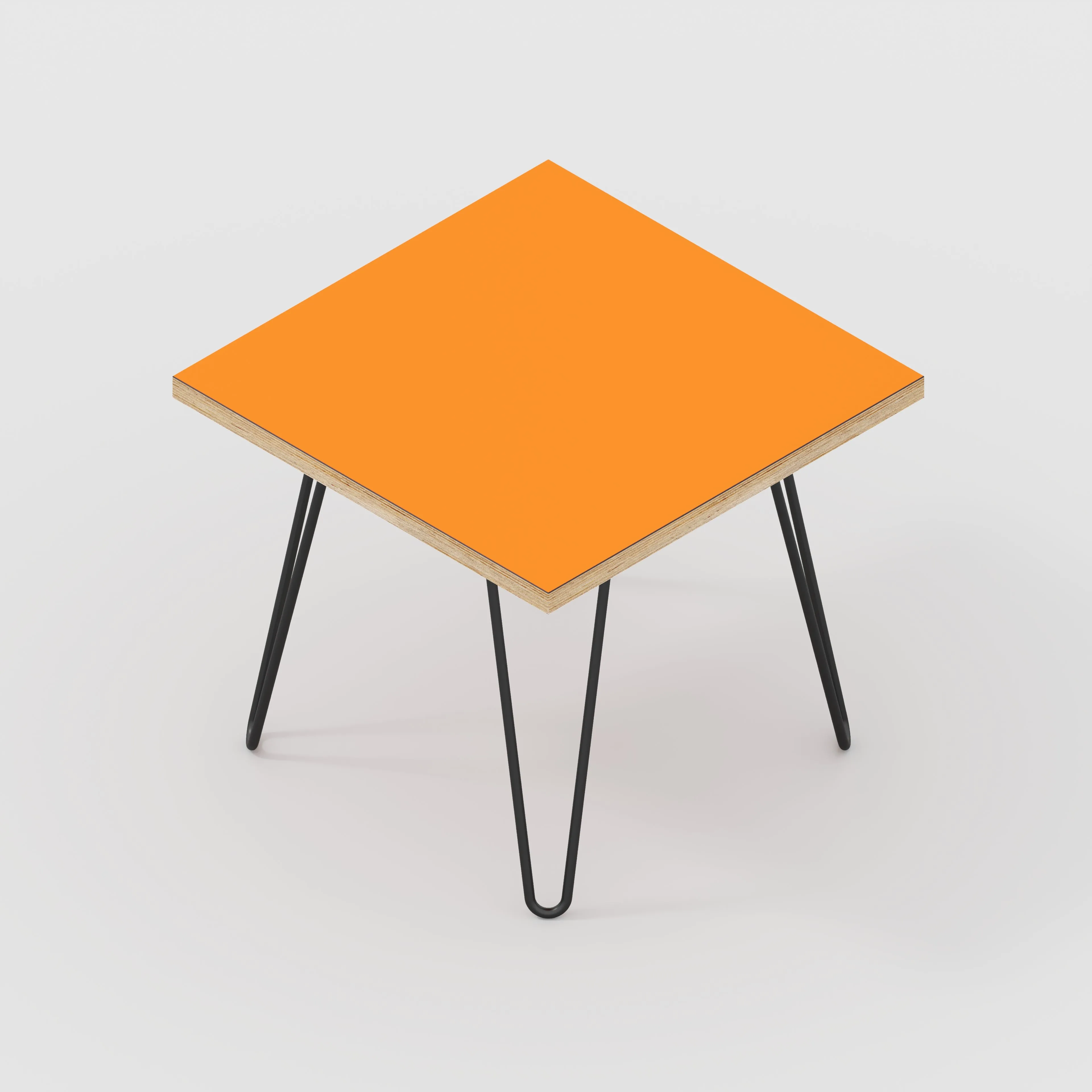 Plywood Side Table with Black Hairpin Legs - Formica Levante Orange - 500(w) x 500(d) x 425(h)