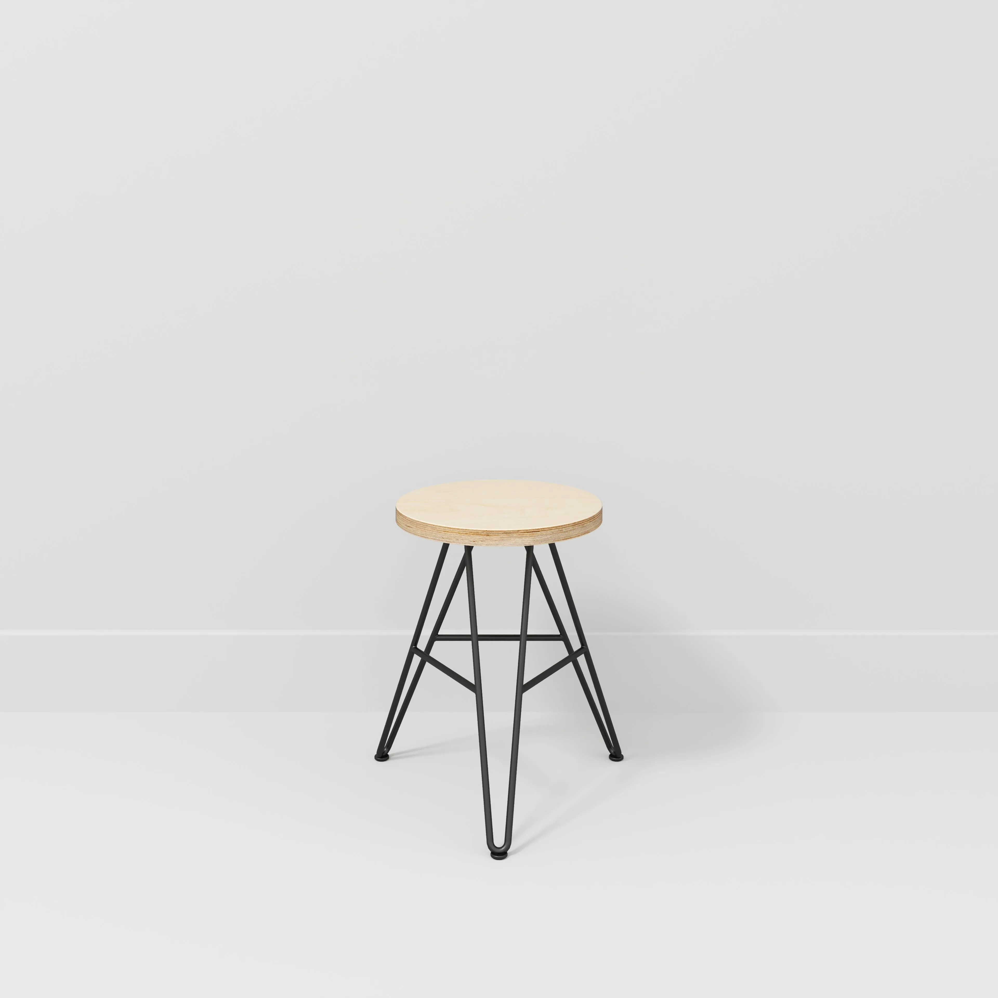 Plywood Stool with Black Hairpin Base - Plywood Birch