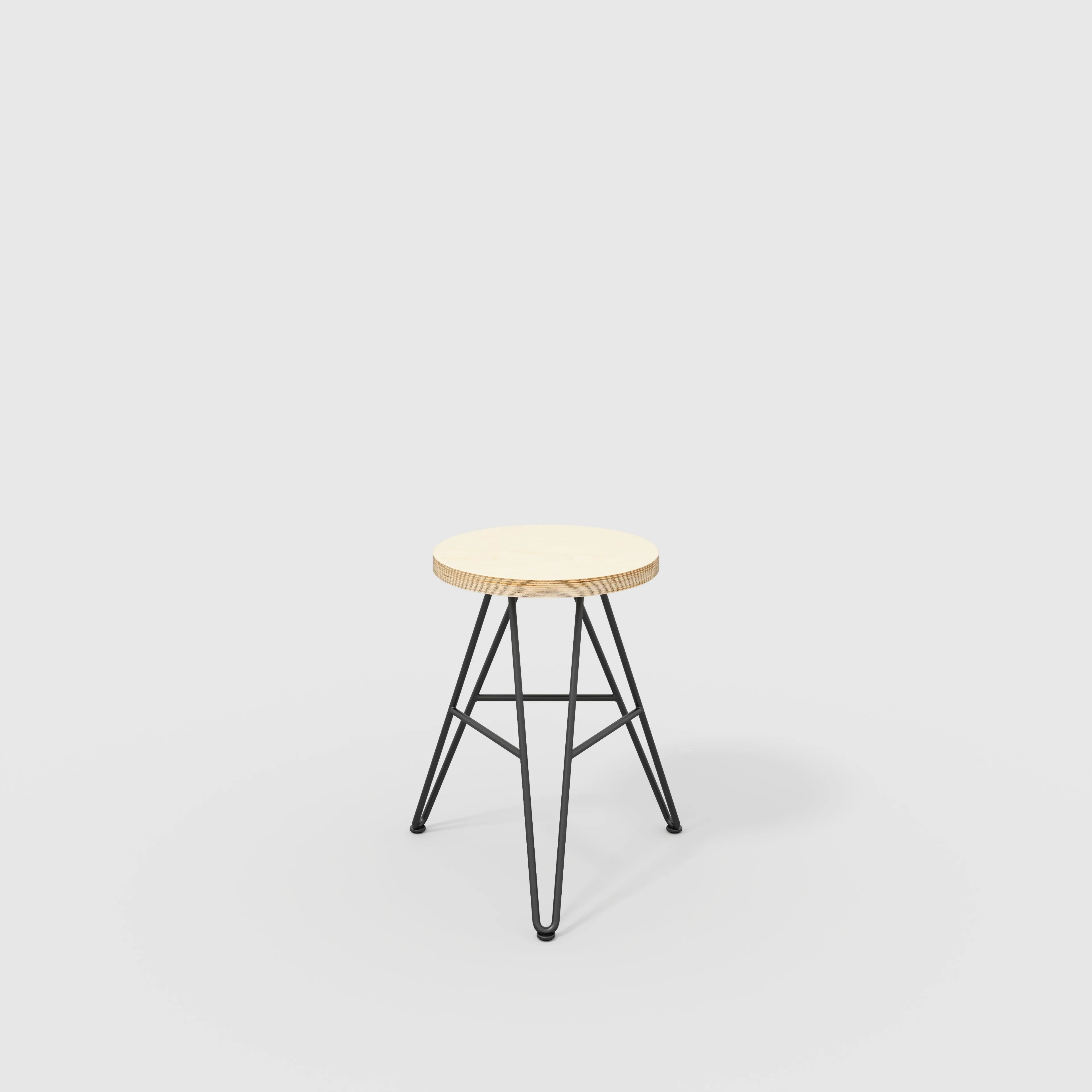 Plywood Stool with Black Hairpin Base - Plywood Birch