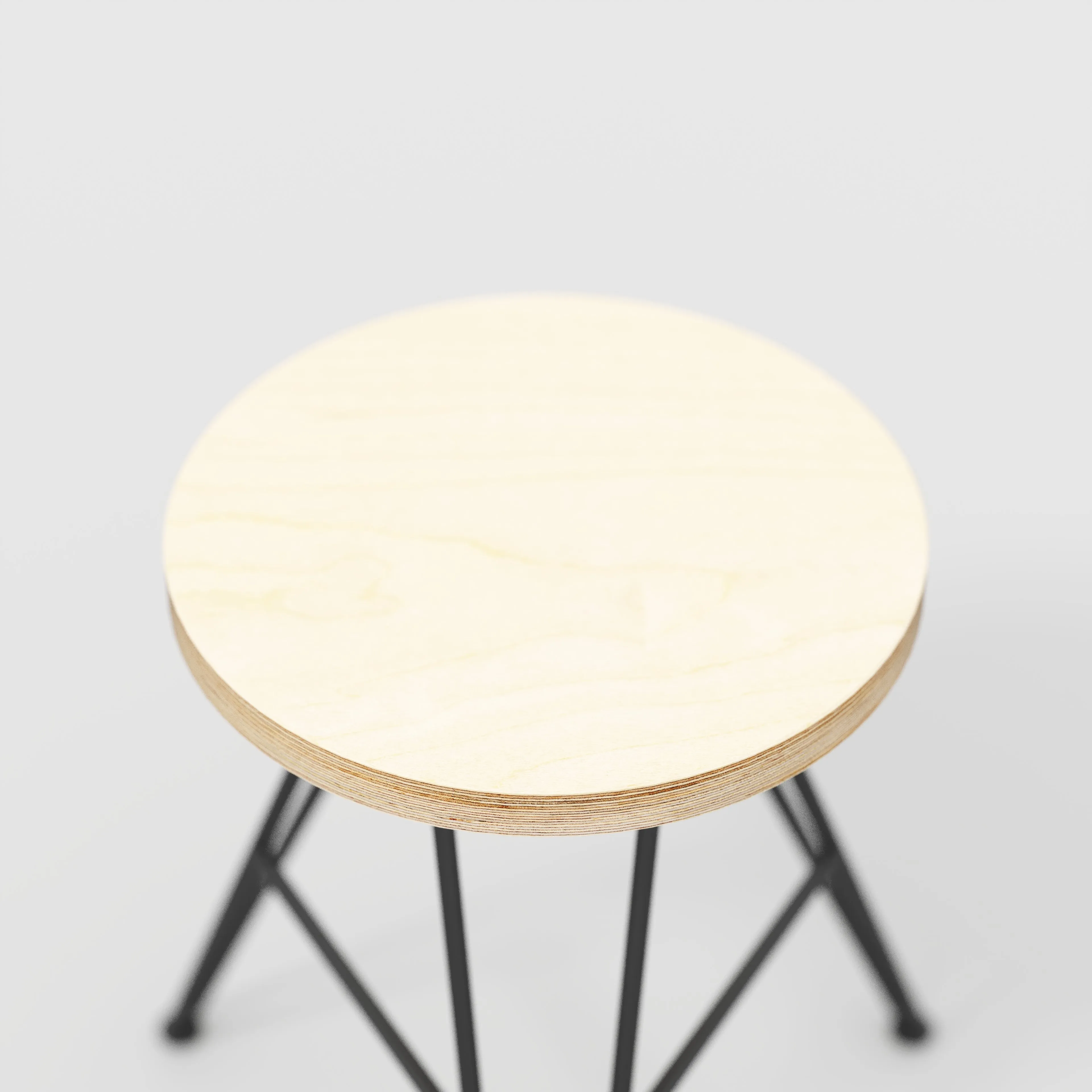 Plywood Stool with Black Hairpin Base - Plywood Birch