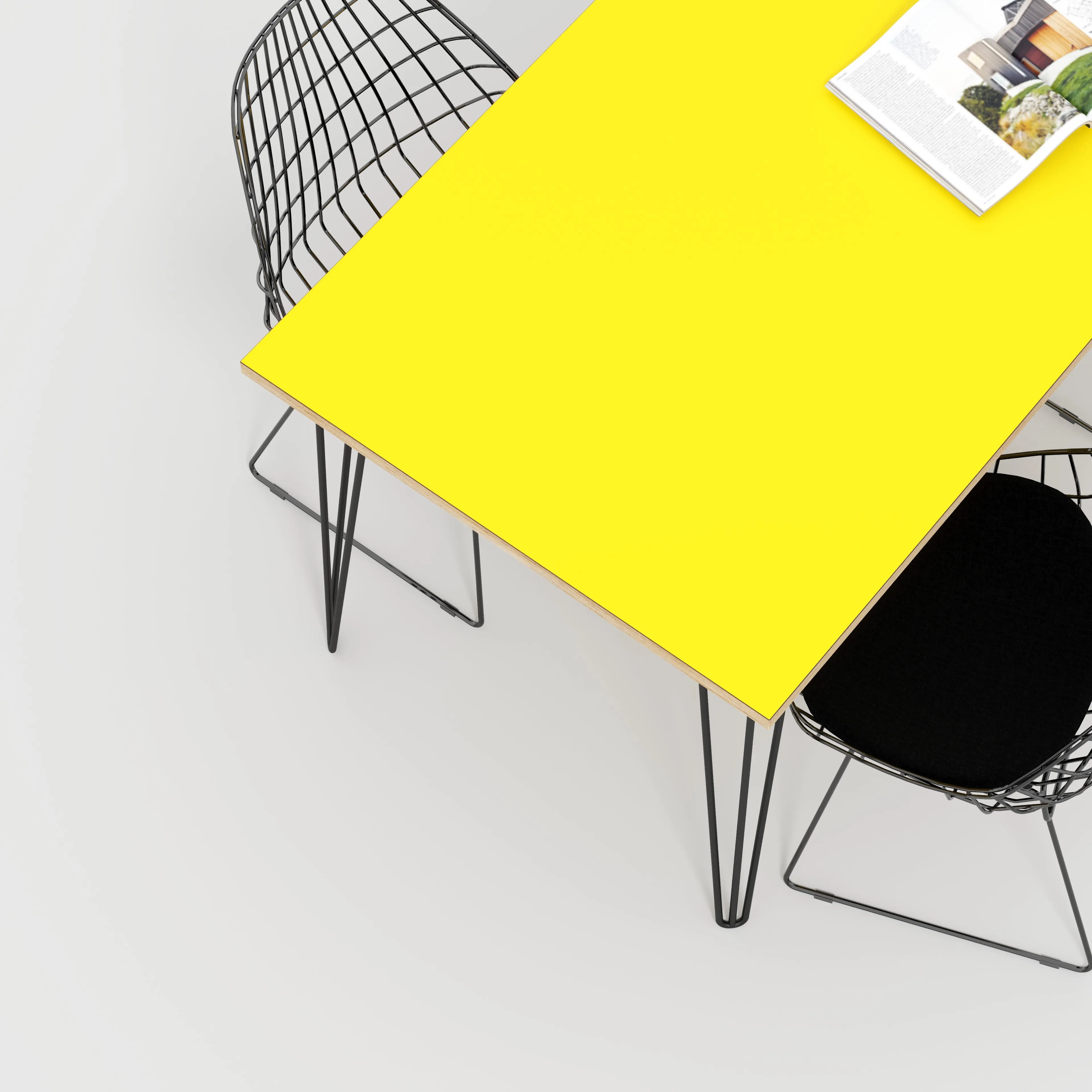 Plywood Table with Black Hairpin Legs - Formica Chrome Yellow - 1600(w) x 800(d)