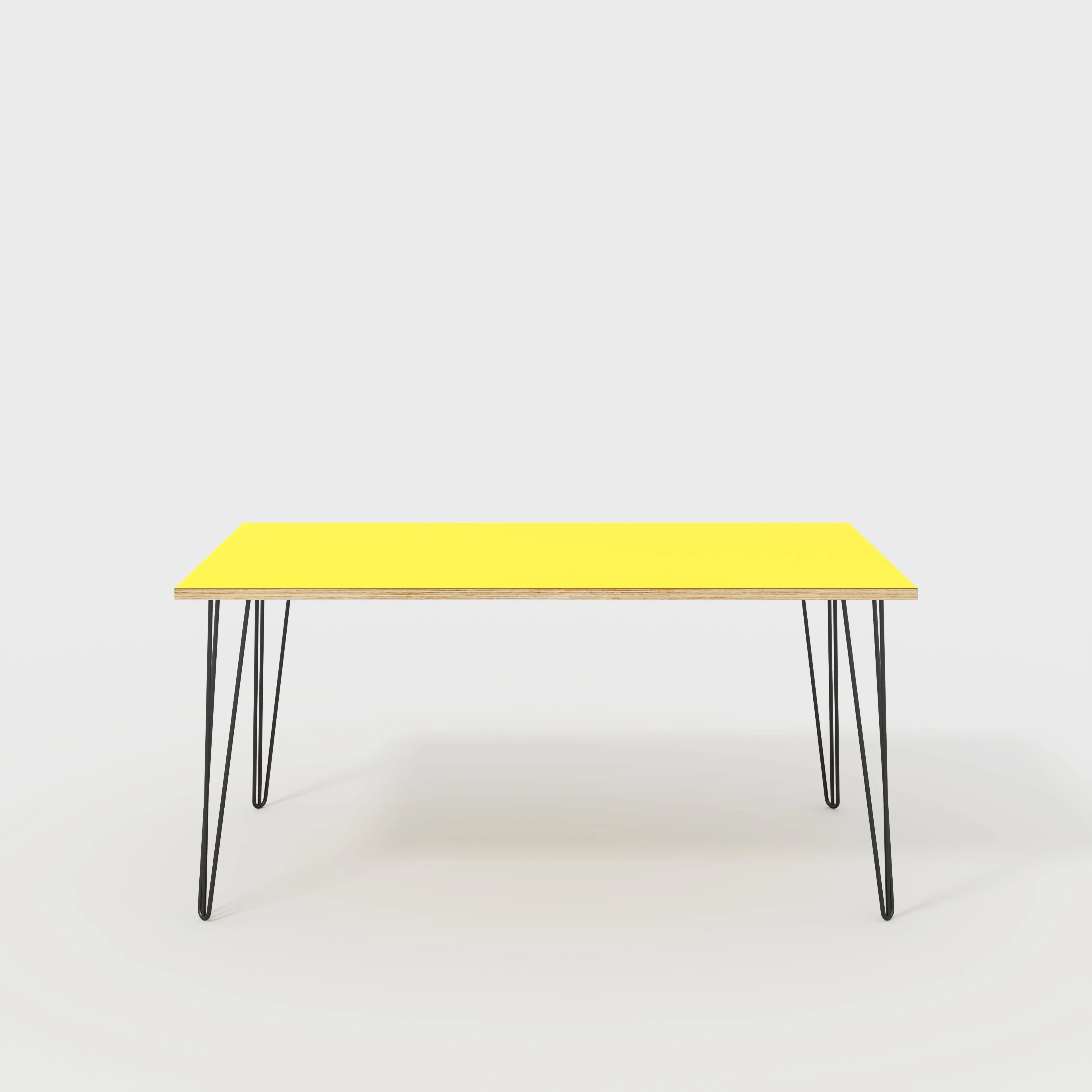 Plywood Table with Black Hairpin Legs - Formica Chrome Yellow - 1600(w) x 800(d)