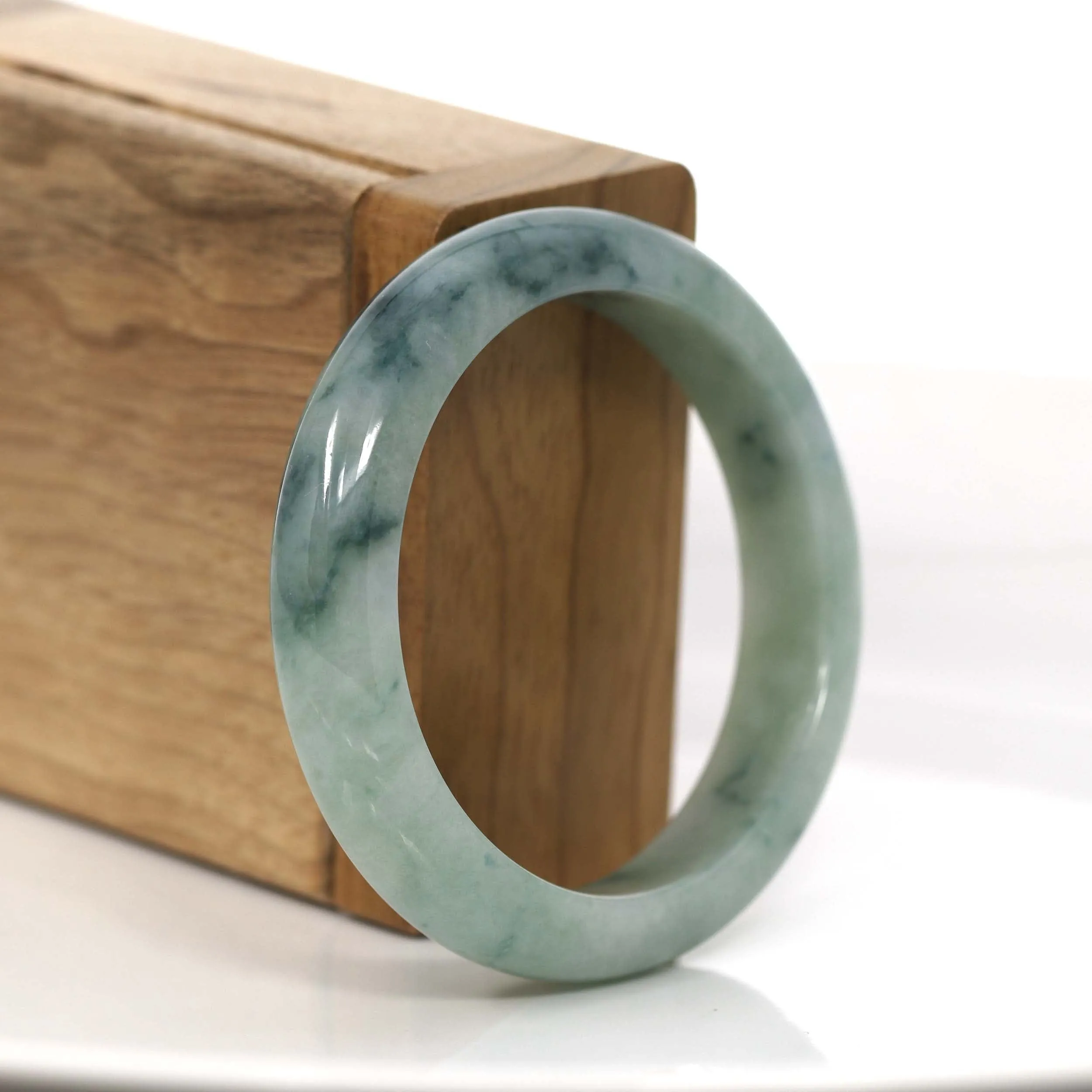 "Classic Half Round" Forest Green Jadeite Jade Bangle Bracelet (52.36 mm) #708