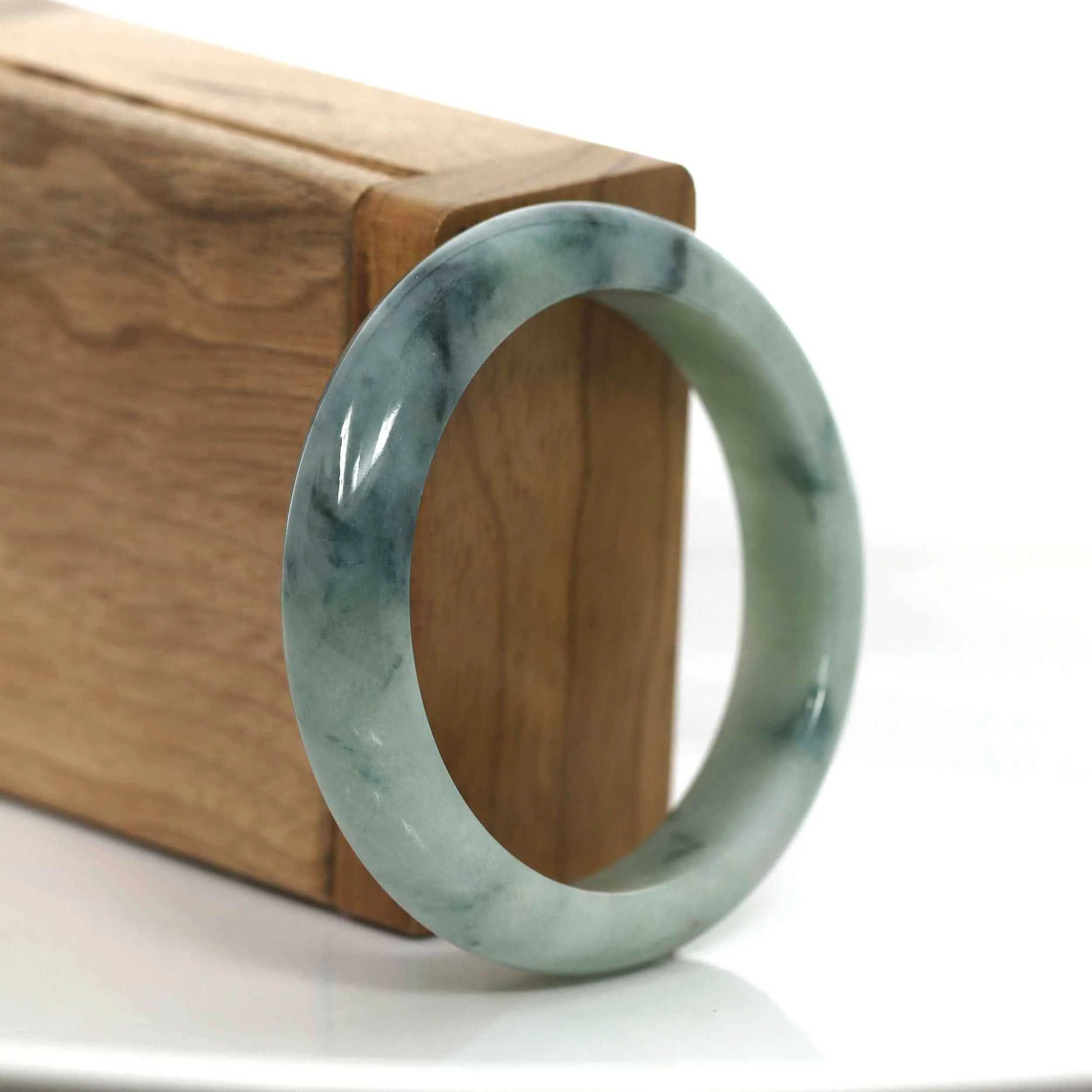 "Classic Half Round" Forest Green Jadeite Jade Bangle Bracelet (52.36 mm) #708