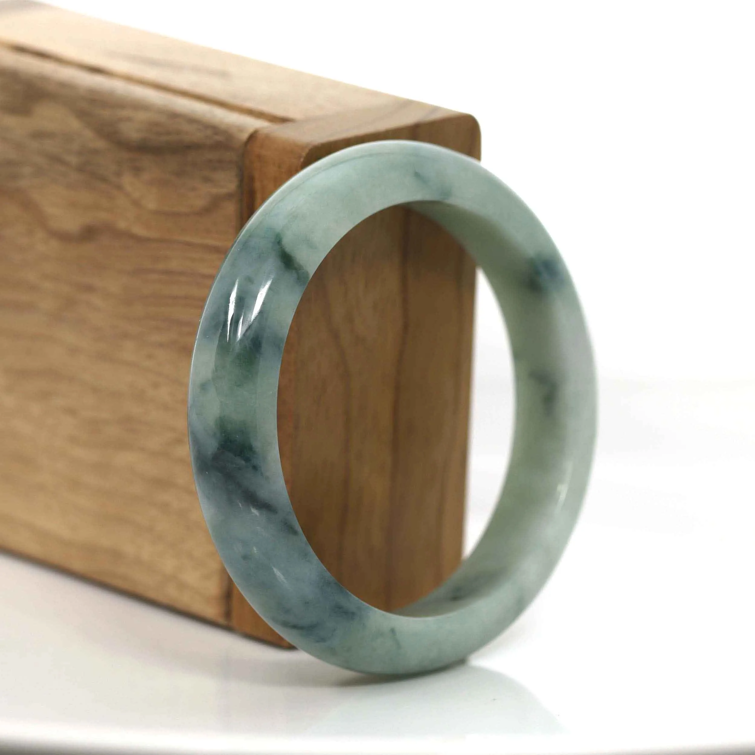 "Classic Half Round" Forest Green Jadeite Jade Bangle Bracelet (52.36 mm) #708