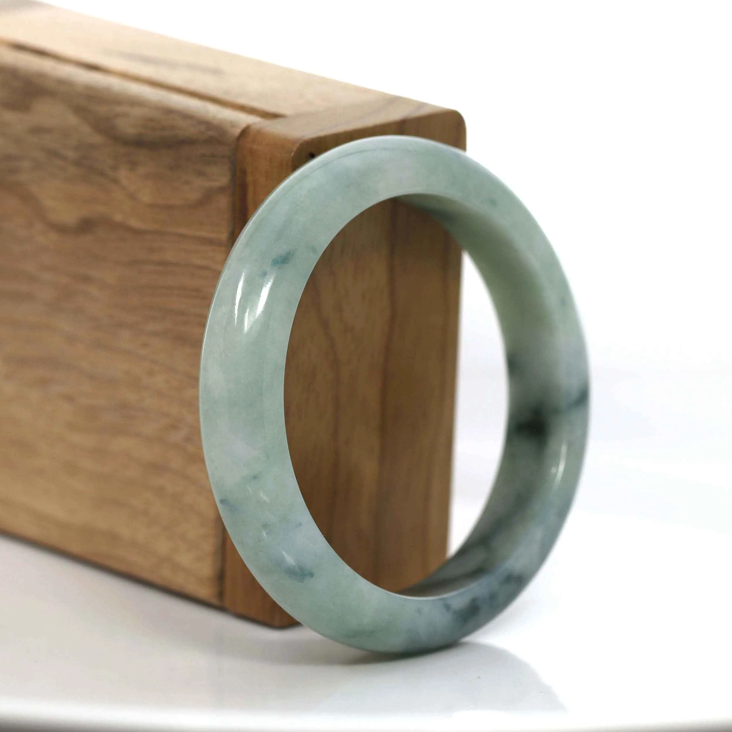 "Classic Half Round" Forest Green Jadeite Jade Bangle Bracelet (52.36 mm) #708
