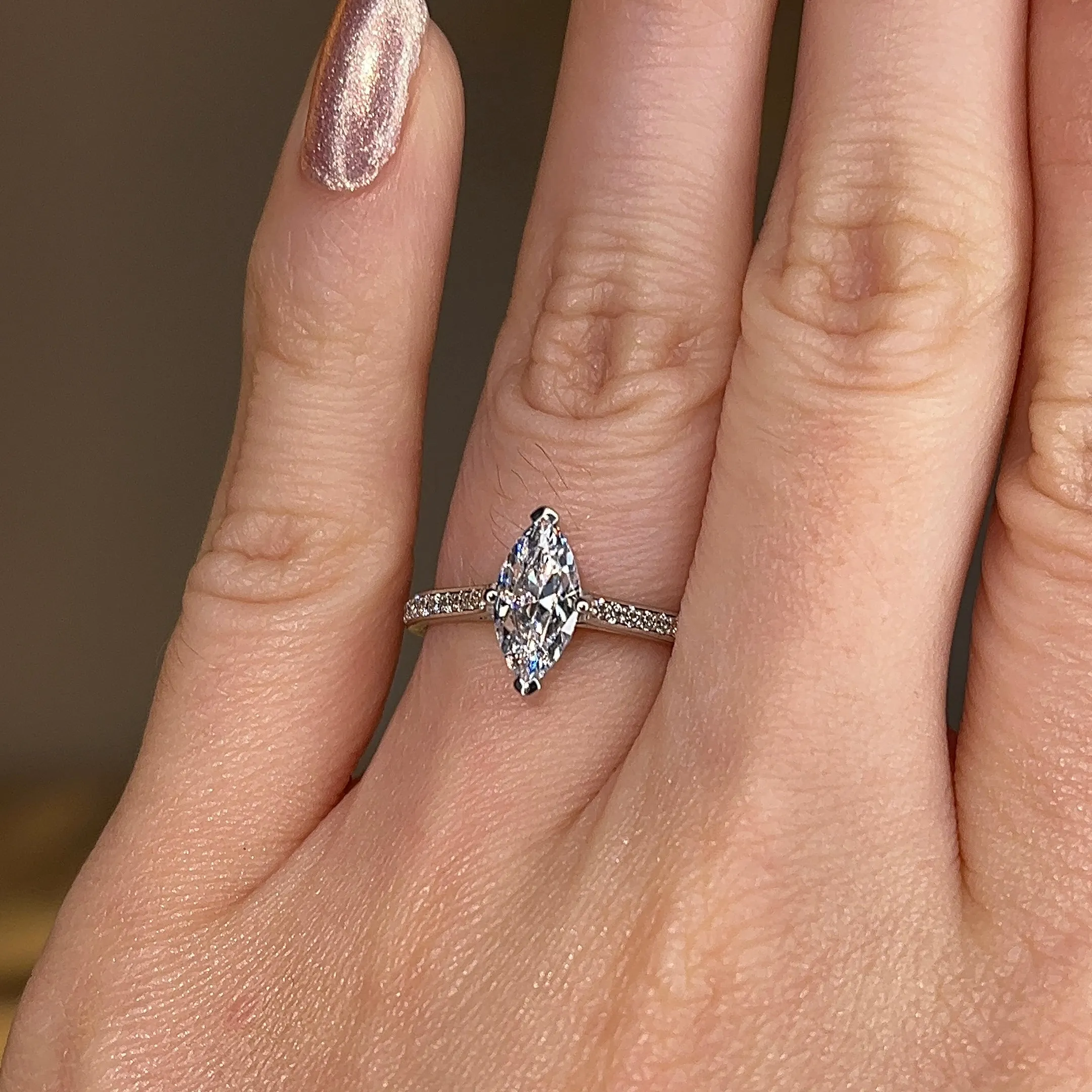 "Zora" Marquise Cut Diamond Grain Set Diamond Engagement Ring DSMC03