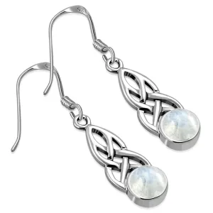 Rainbow Moonstone Celtic Silver Earrings