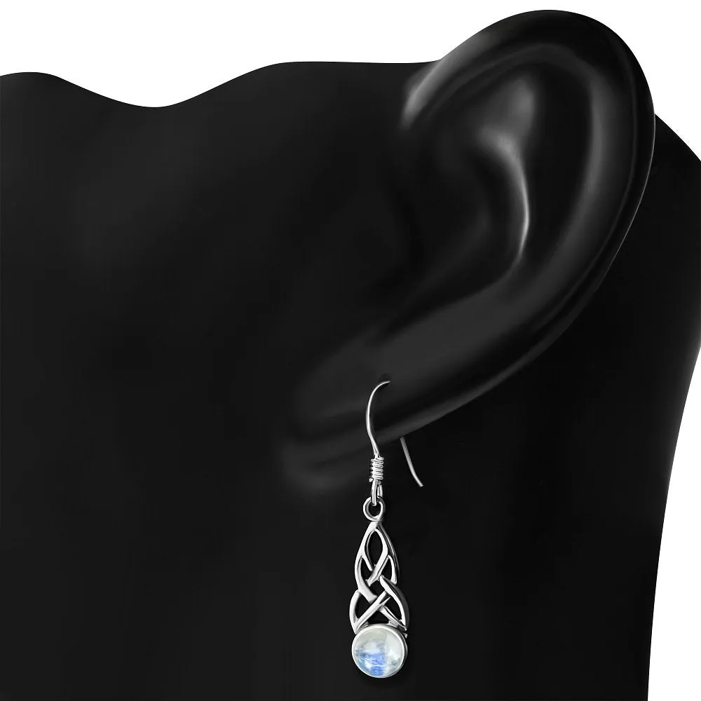 Rainbow Moonstone Celtic Silver Earrings