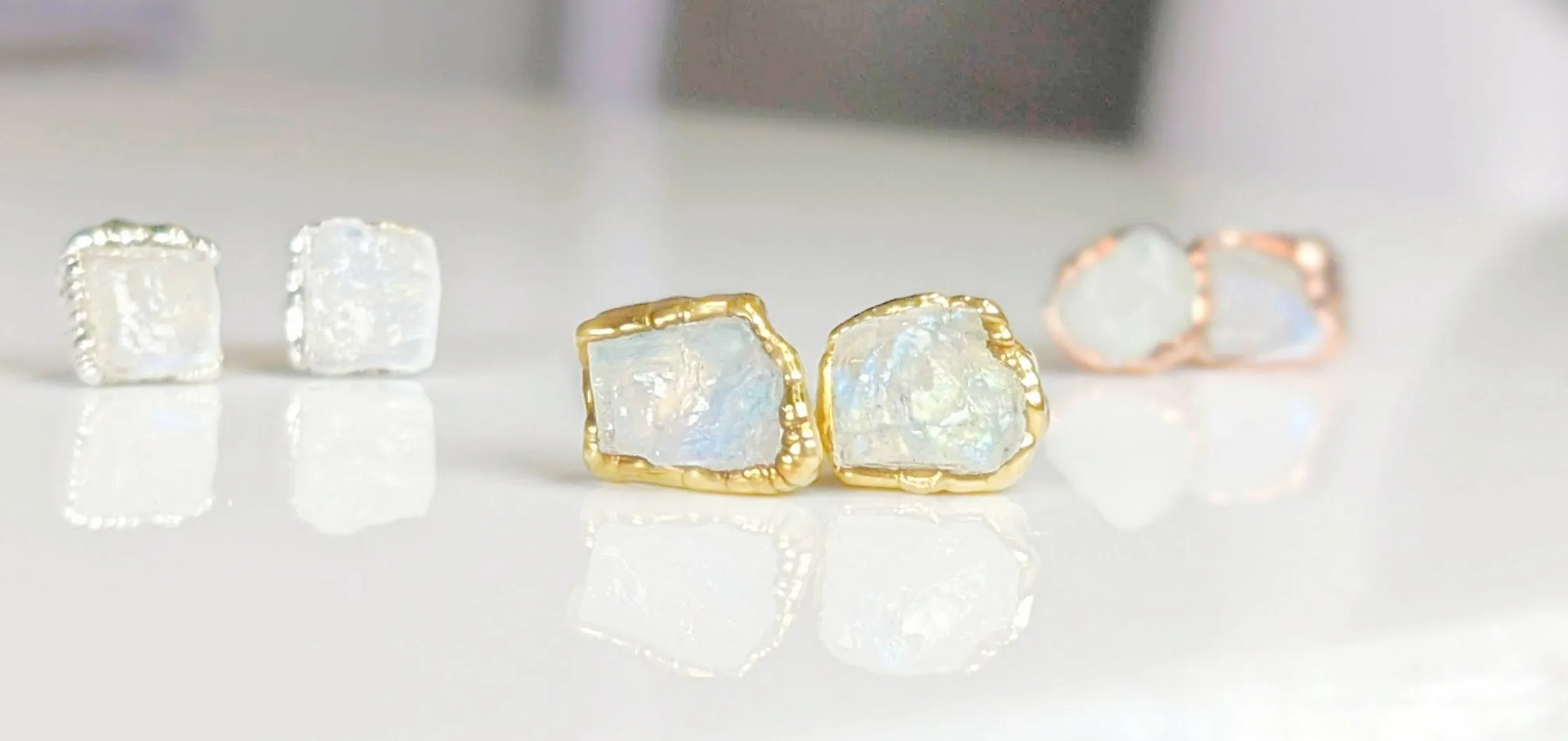 Raw Moonstone stud earrings