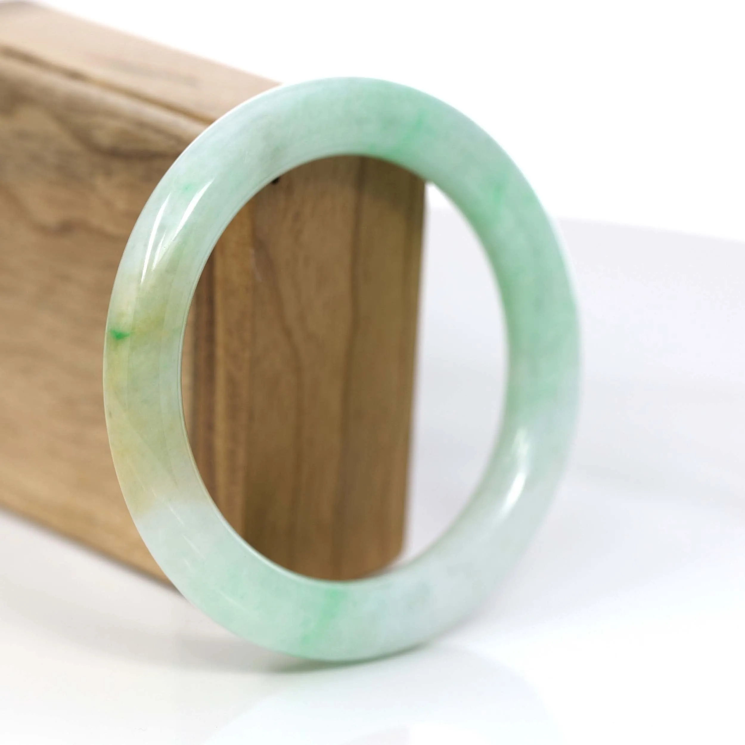 RealJade® Co. Classic Yellow & Green Jadeite Jade Round Bangle Bracelet (58.20 mm) #876