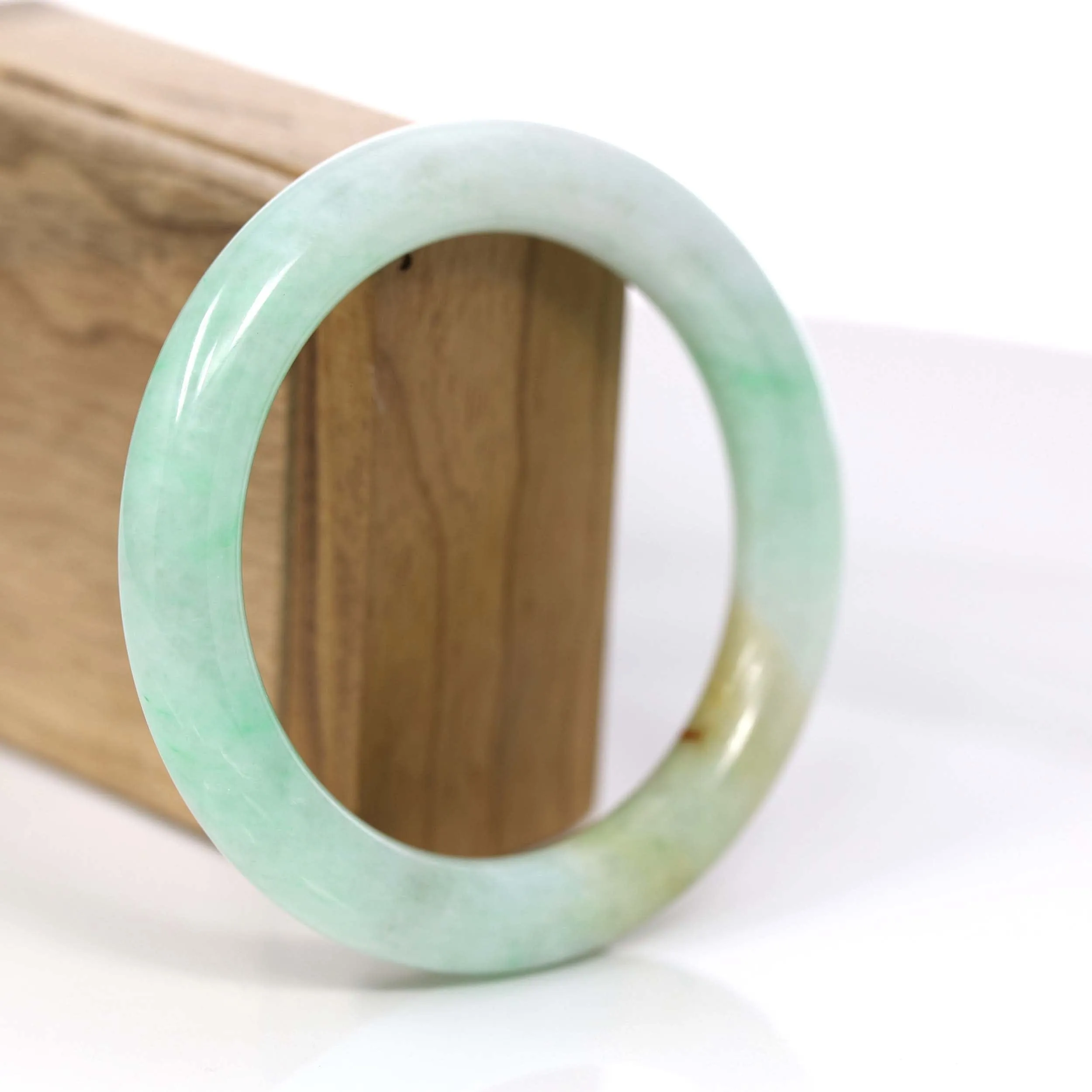 RealJade® Co. Classic Yellow & Green Jadeite Jade Round Bangle Bracelet (58.20 mm) #876