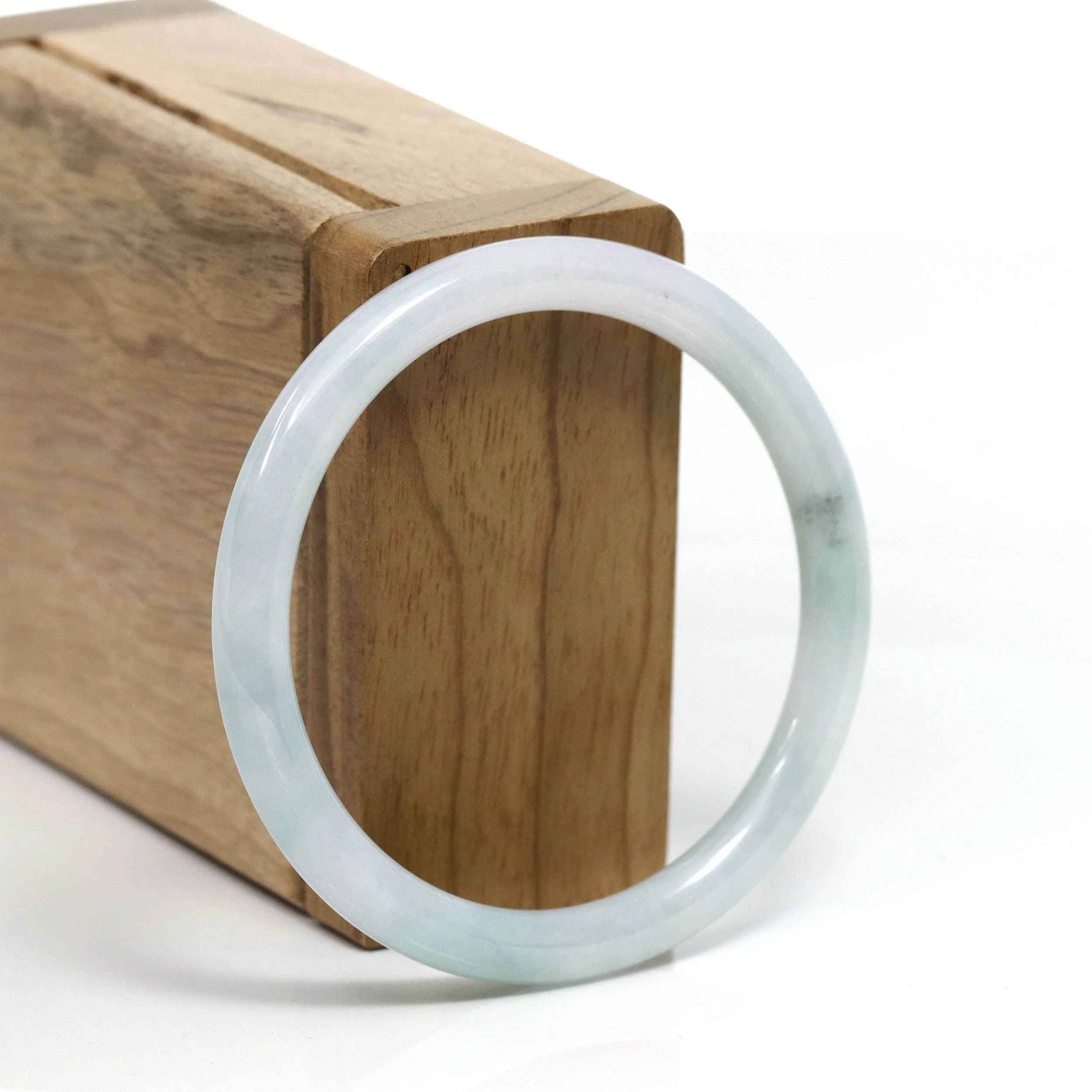 RealJade Co.® "Petite" Natural Burmese White-Green Jadeite Jade Bangle Bracelet (55.81 mm) #T290