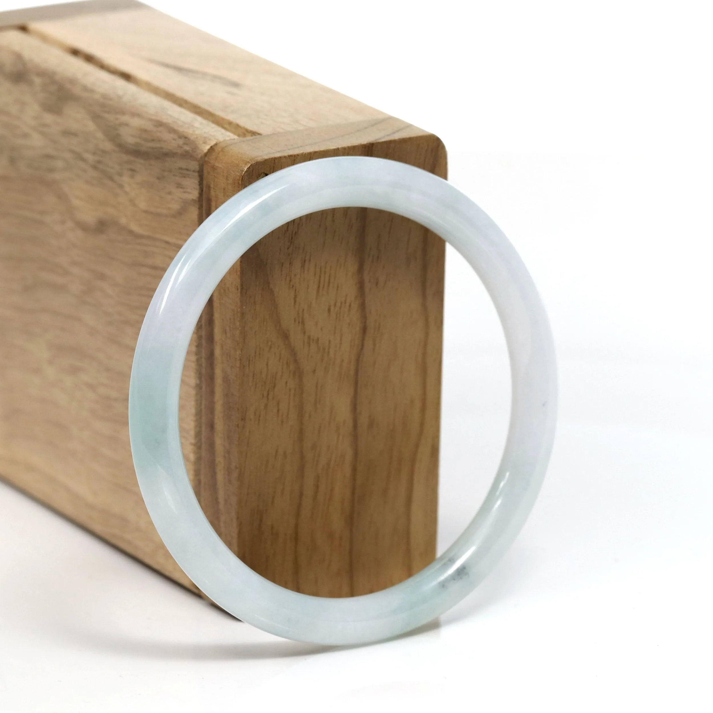 RealJade Co.® "Petite" Natural Burmese White-Green Jadeite Jade Bangle Bracelet (55.81 mm) #T290