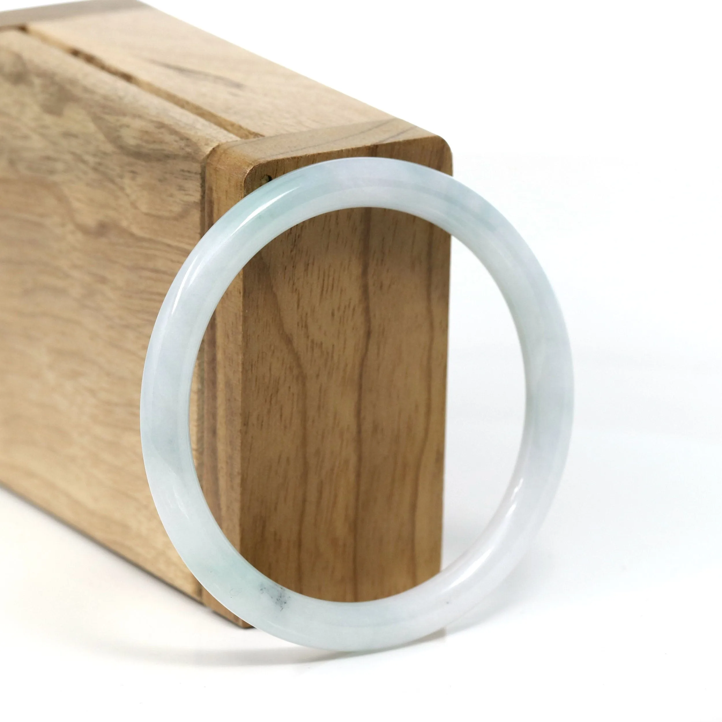 RealJade Co.® "Petite" Natural Burmese White-Green Jadeite Jade Bangle Bracelet (55.81 mm) #T290