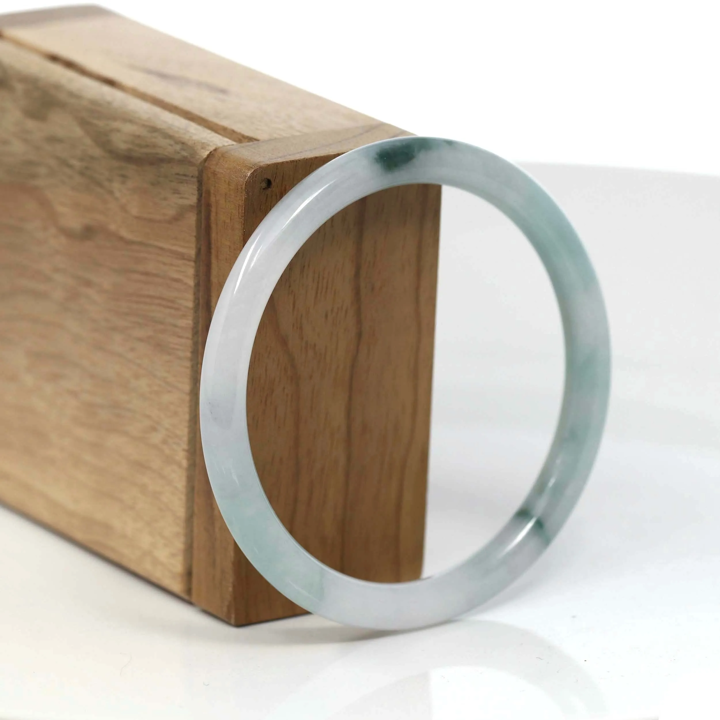 RealJade® Co."Petite" Natural Burmese Blue-green Jadeite Jade Bangle Bracelet (56.04 mm) #T111