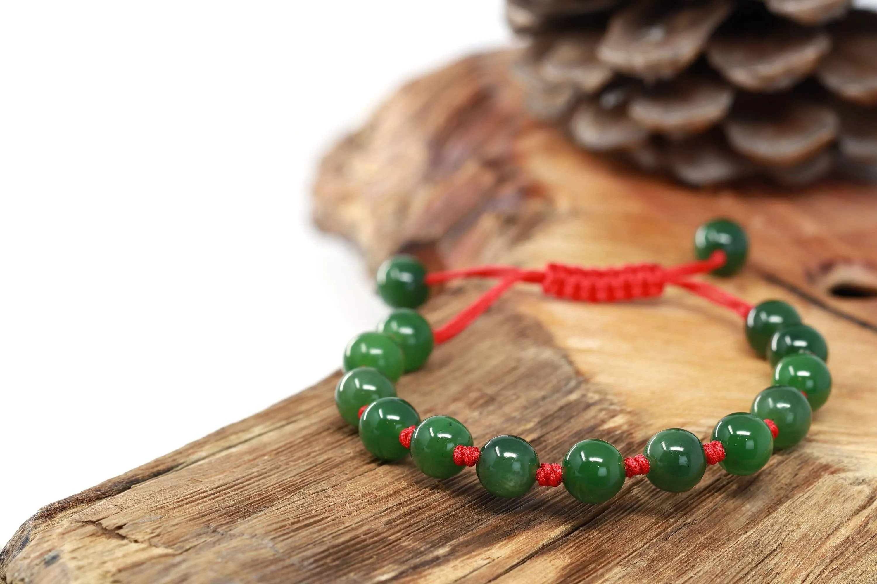 RealJade® Natural Nephrite Jade Bead Bracelet With Red String