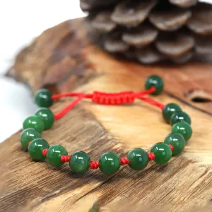 RealJade® Natural Nephrite Jade Bead Bracelet With Red String