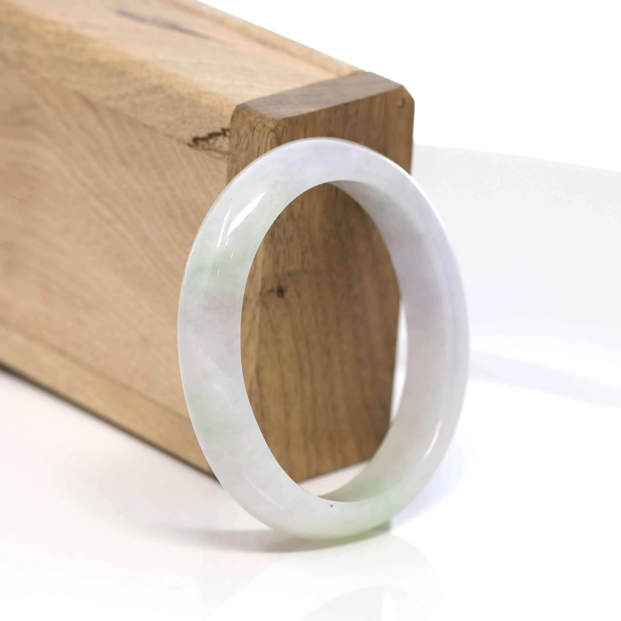 RealJade® "Classic Bangle" Whitish Lavender Natural Jadeite Jade Oval Bangle (52.68mm) #502