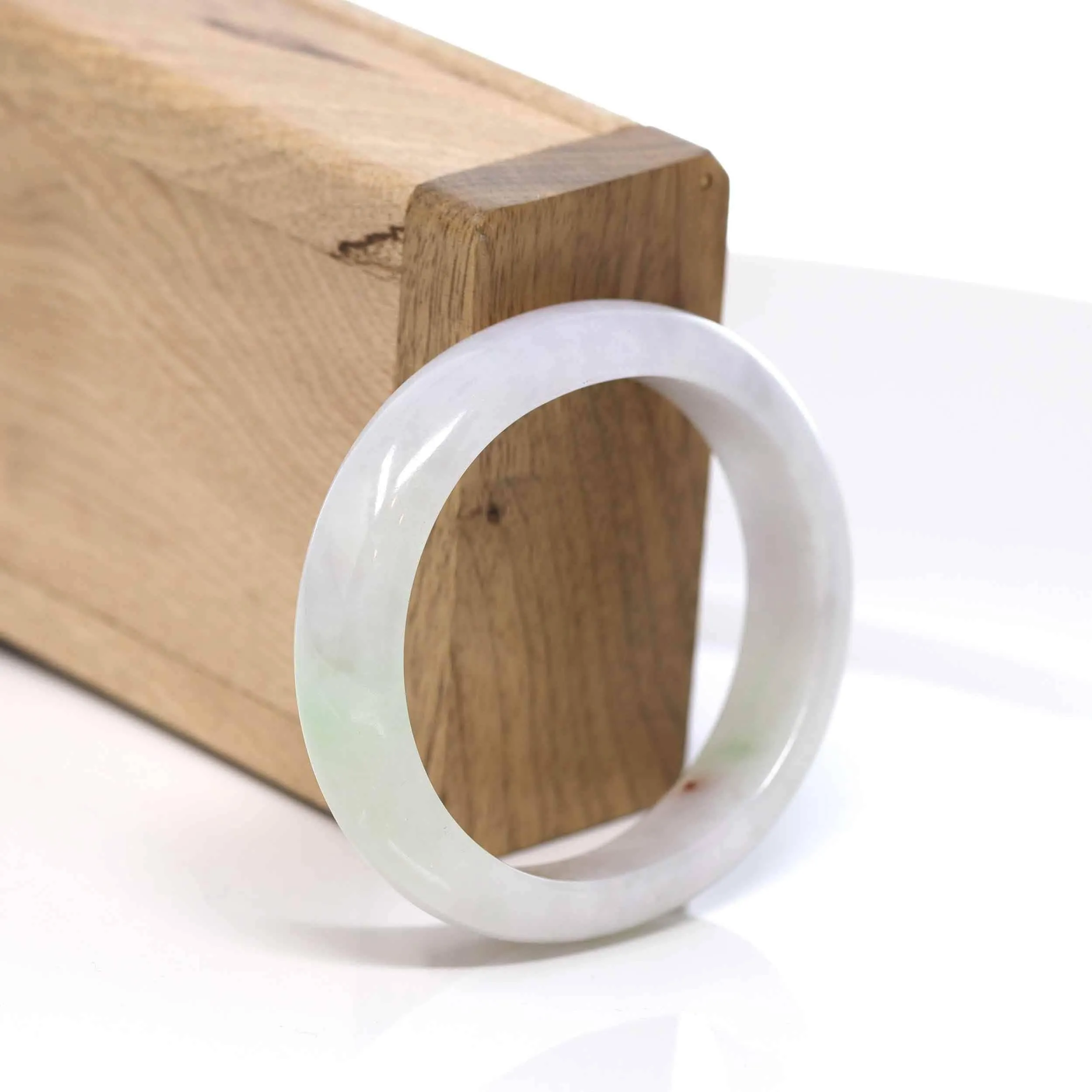 RealJade® "Classic Bangle" Whitish Lavender Natural Jadeite Jade Oval Bangle (52.68mm) #502