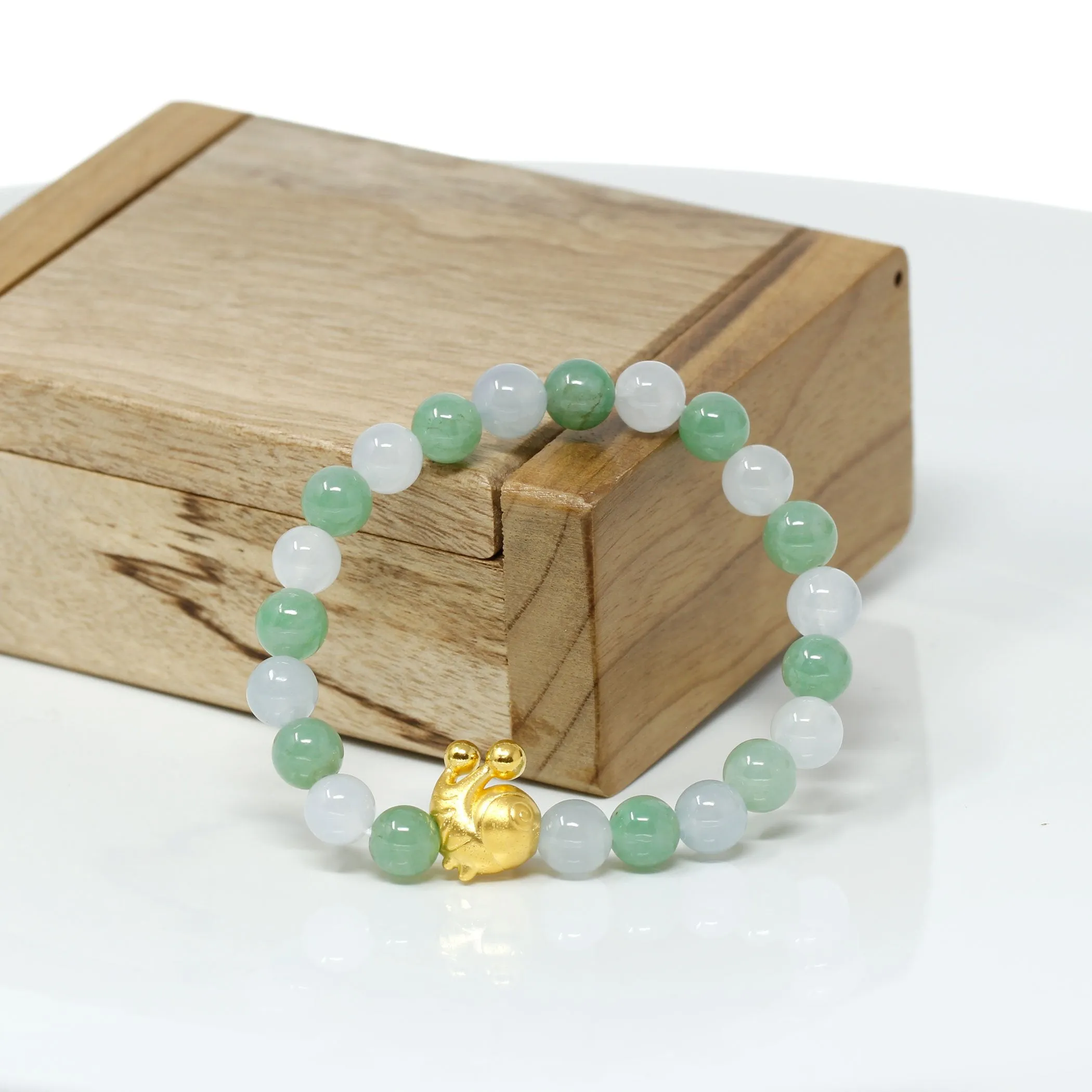 RealJade® "Snail" Genuine High-quality Jade Jadeite Bracelet Bangle with 24k Yellow Gold Snail Charm #428