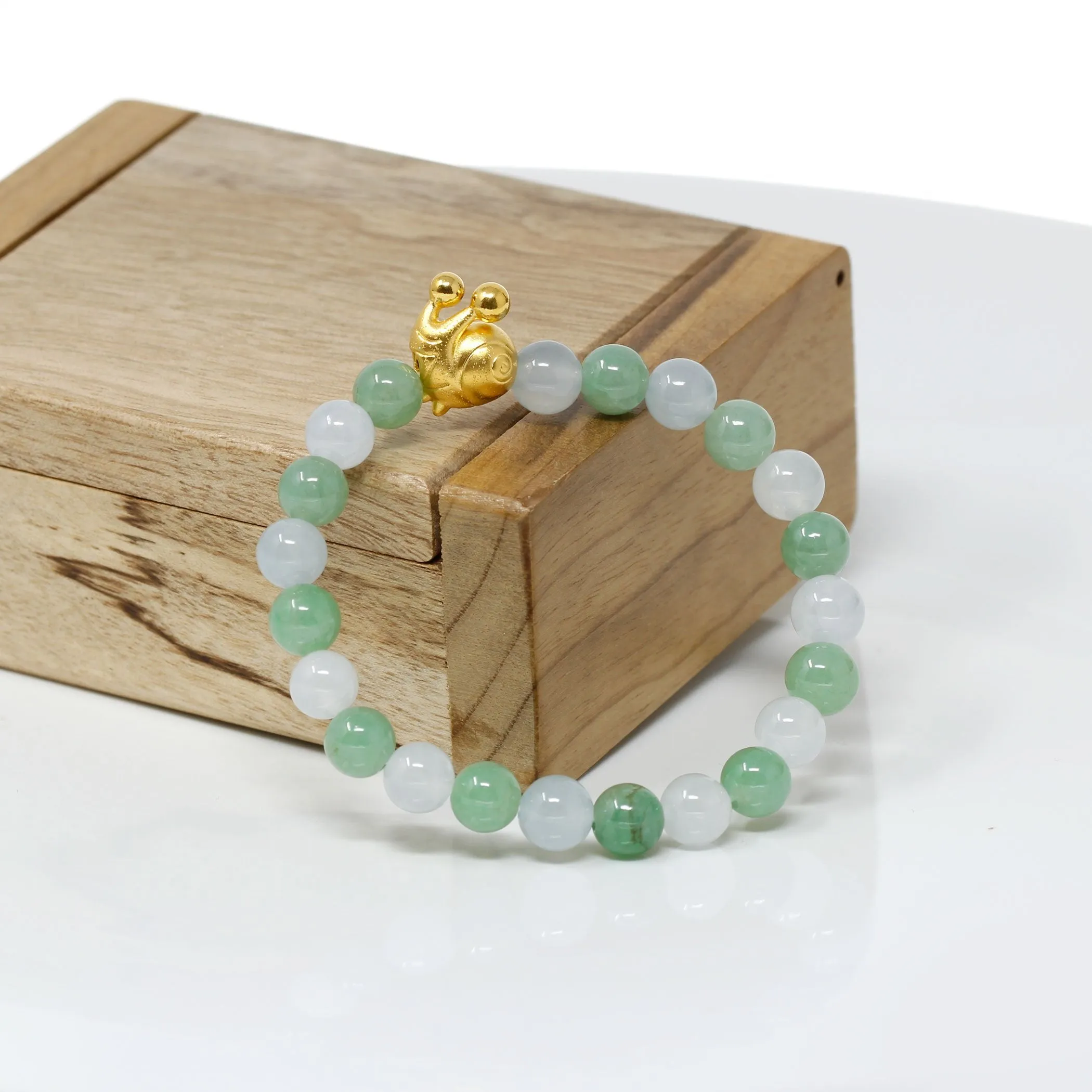 RealJade® "Snail" Genuine High-quality Jade Jadeite Bracelet Bangle with 24k Yellow Gold Snail Charm #428